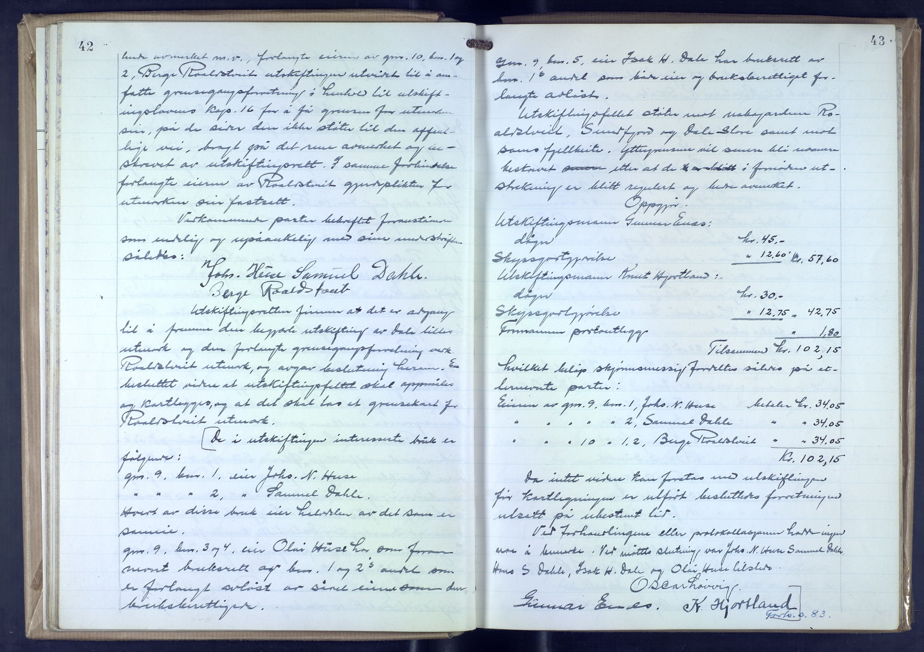Hordaland jordskiftedøme - VII Indre Sunnhordland jordskiftedistrikt, AV/SAB-A-7401/A/Aa/L0025: Forhandlingsprotokoll, 1946-1952, p. 42-43