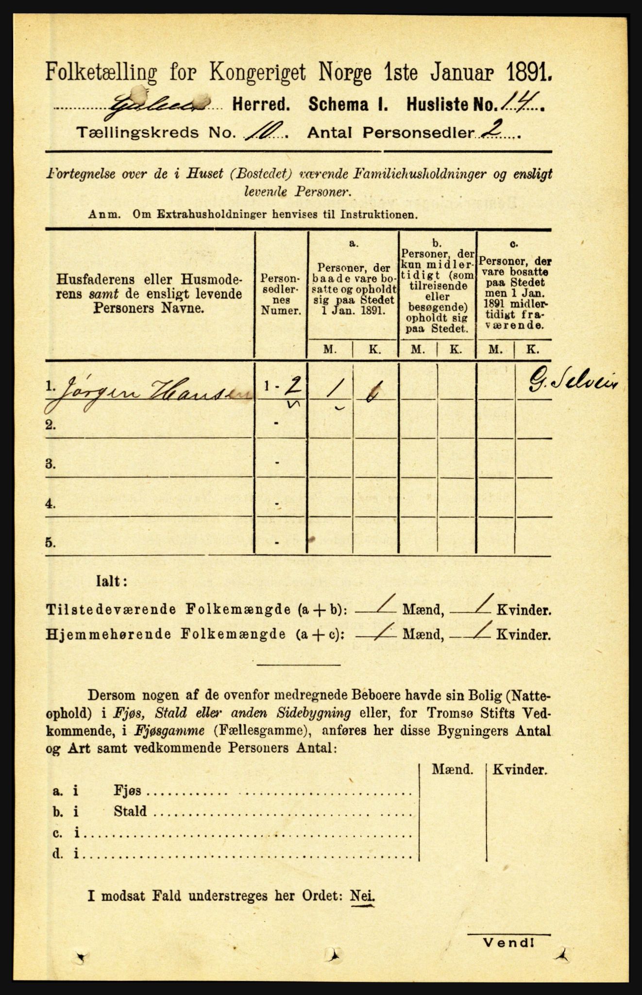 RA, 1891 census for 1411 Gulen, 1891, p. 3271