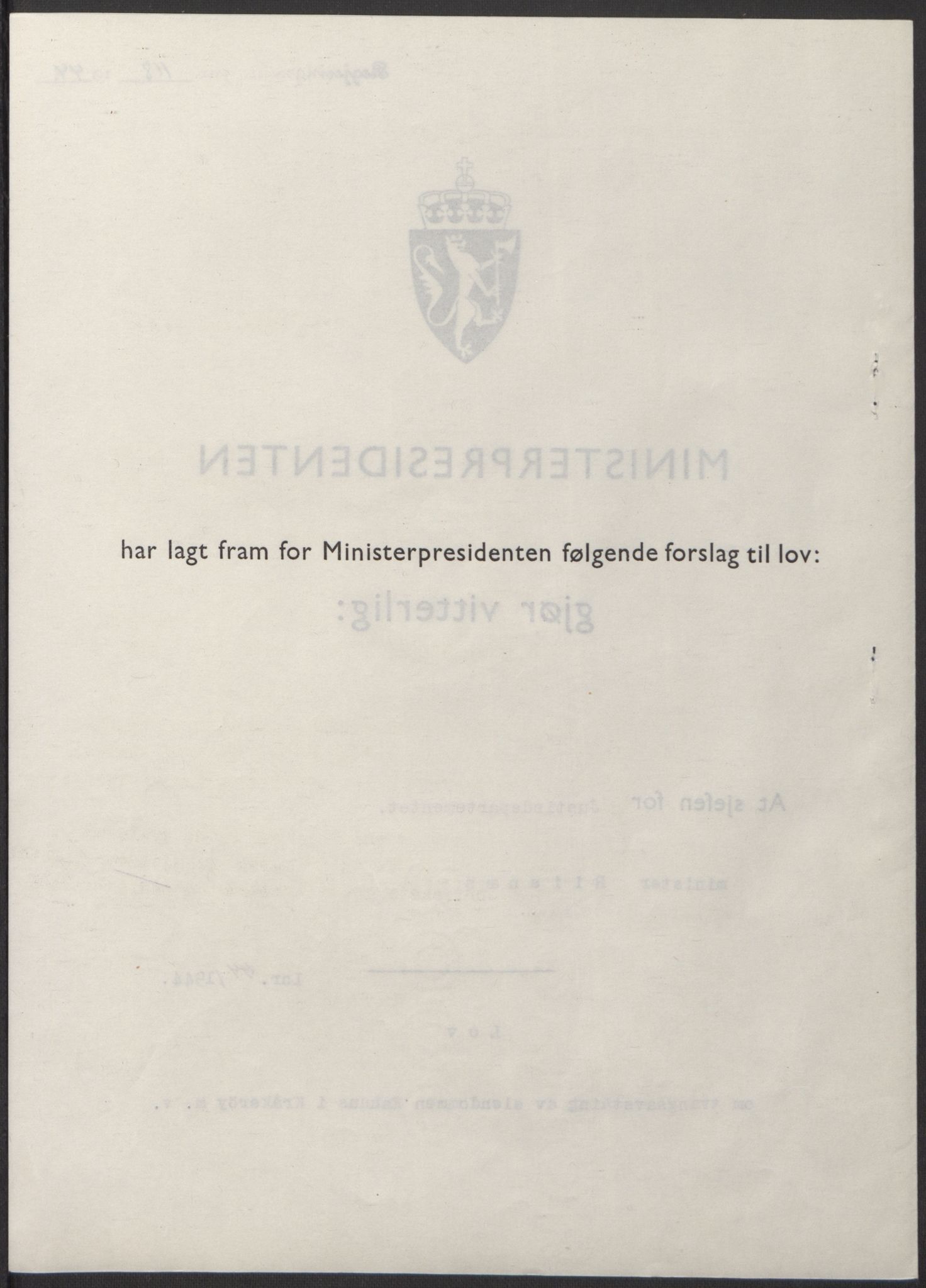 NS-administrasjonen 1940-1945 (Statsrådsekretariatet, de kommisariske statsråder mm), RA/S-4279/D/Db/L0100: Lover, 1944, p. 210