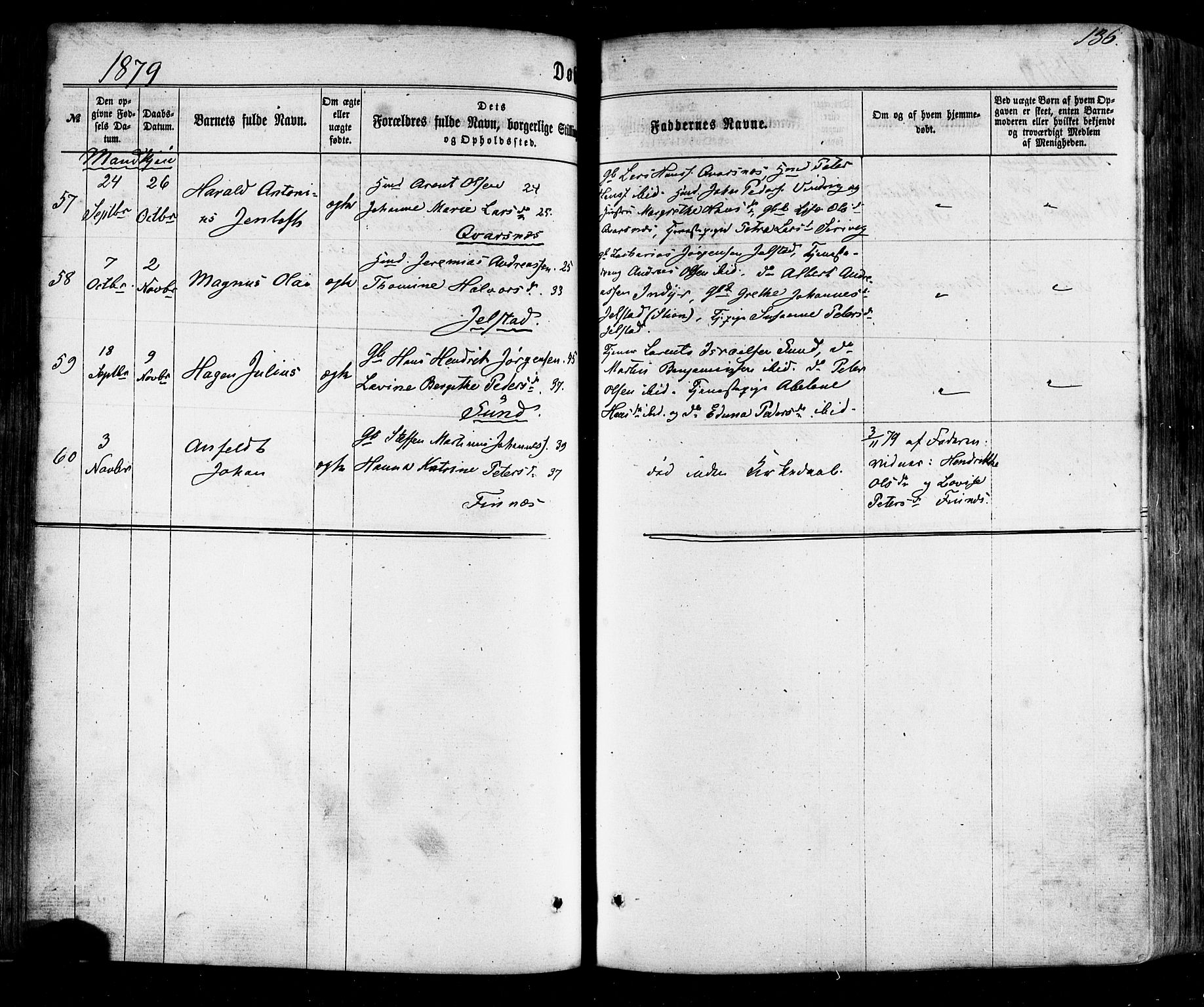 Ministerialprotokoller, klokkerbøker og fødselsregistre - Nordland, AV/SAT-A-1459/805/L0098: Parish register (official) no. 805A05, 1862-1879, p. 136