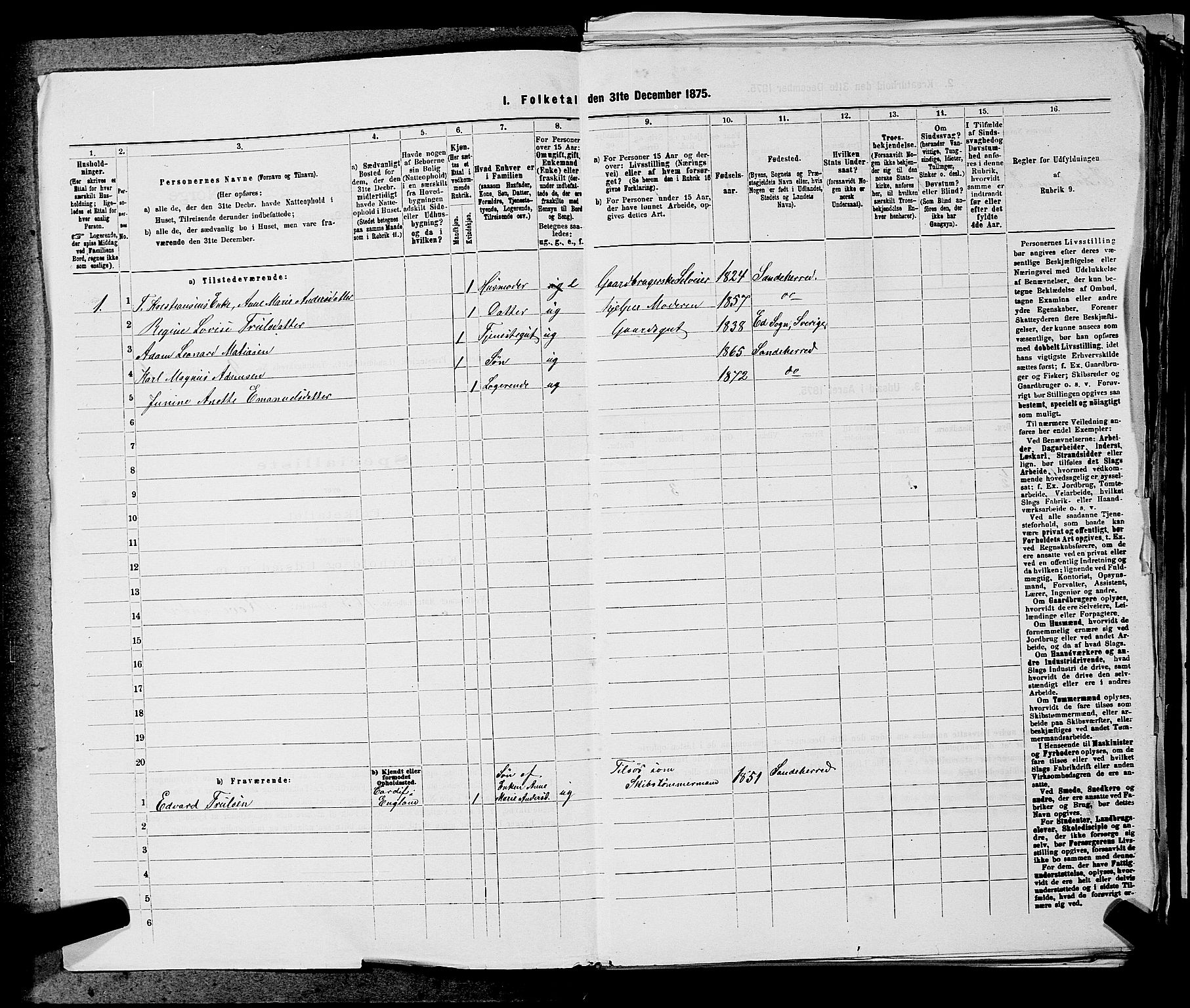 SAKO, 1875 census for 0724L Sandeherred/Sandeherred, 1875, p. 2097