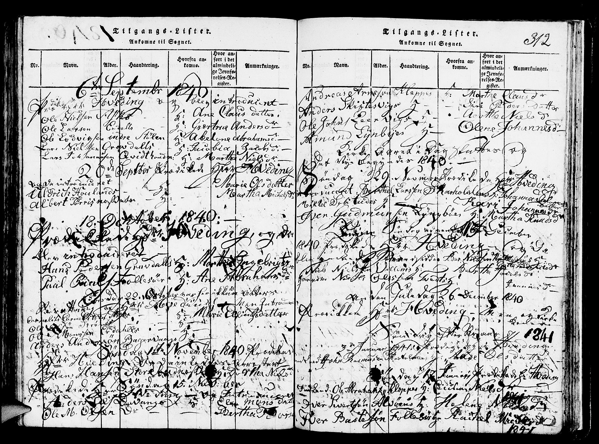 Askøy Sokneprestembete, AV/SAB-A-74101/H/Ha/Hab/Haba/L0002: Parish register (copy) no. A 2, 1815-1846, p. 312