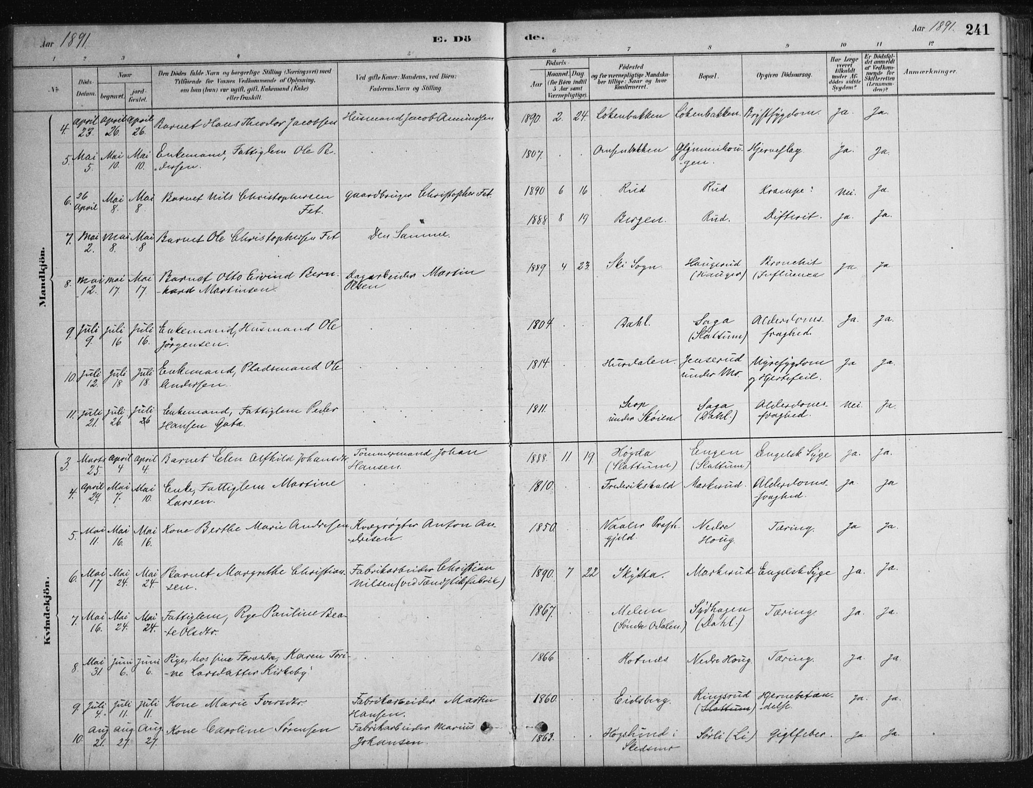 Nittedal prestekontor Kirkebøker, AV/SAO-A-10365a/F/Fa/L0007: Parish register (official) no. I 7, 1879-1901, p. 241