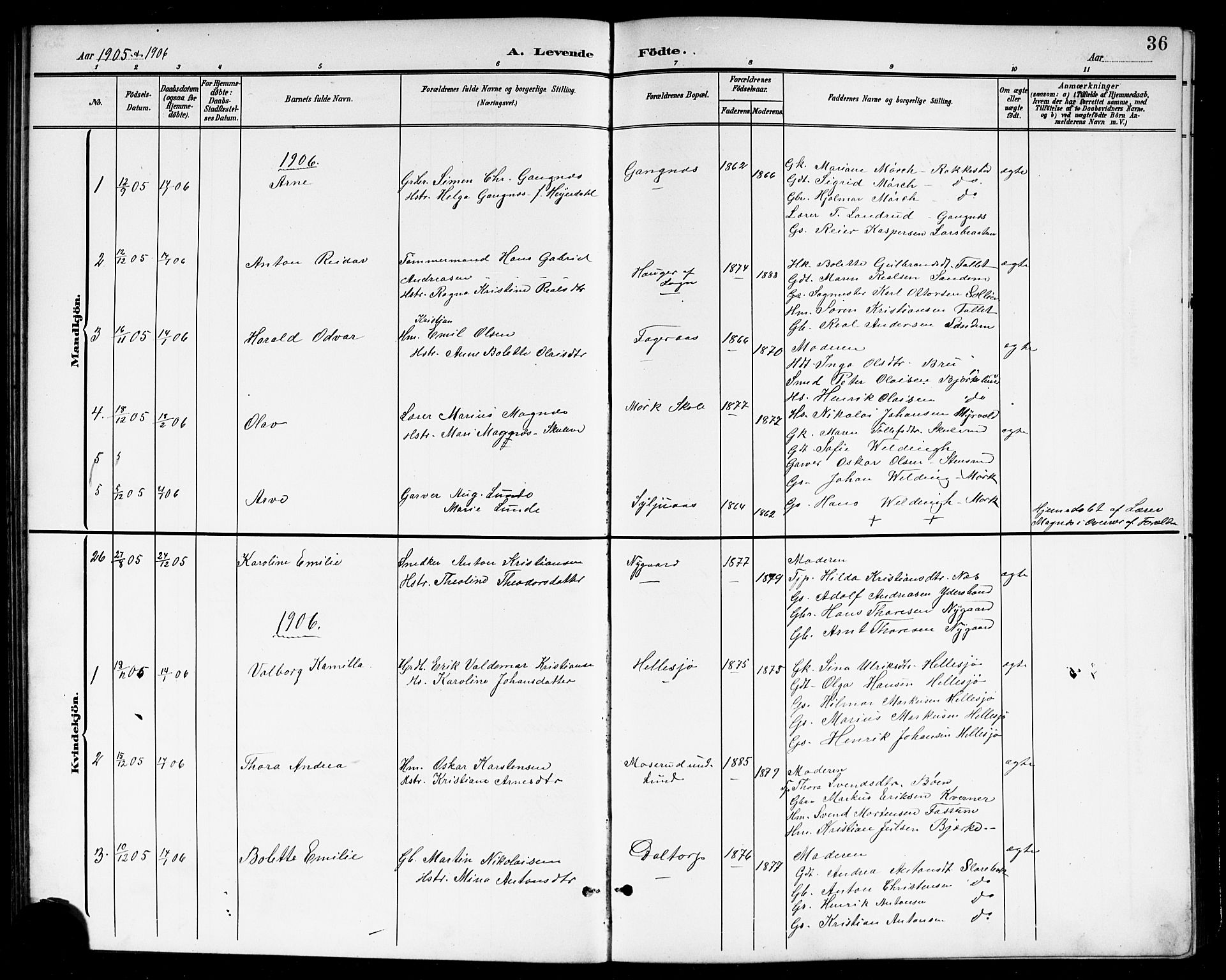 Høland prestekontor Kirkebøker, SAO/A-10346a/G/Gb/L0001: Parish register (copy) no. II 1, 1902-1919, p. 36
