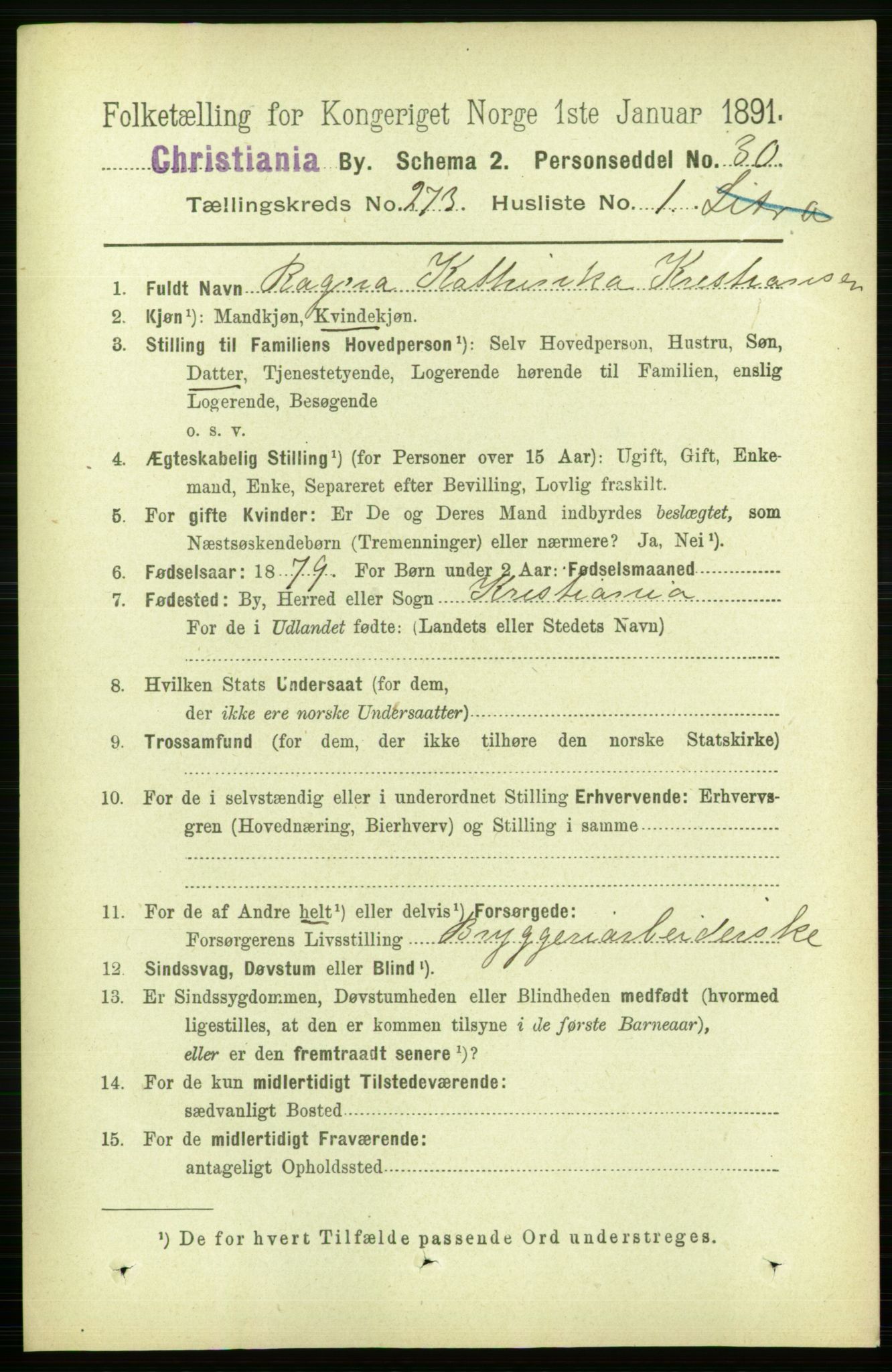 RA, 1891 census for 0301 Kristiania, 1891, p. 165789