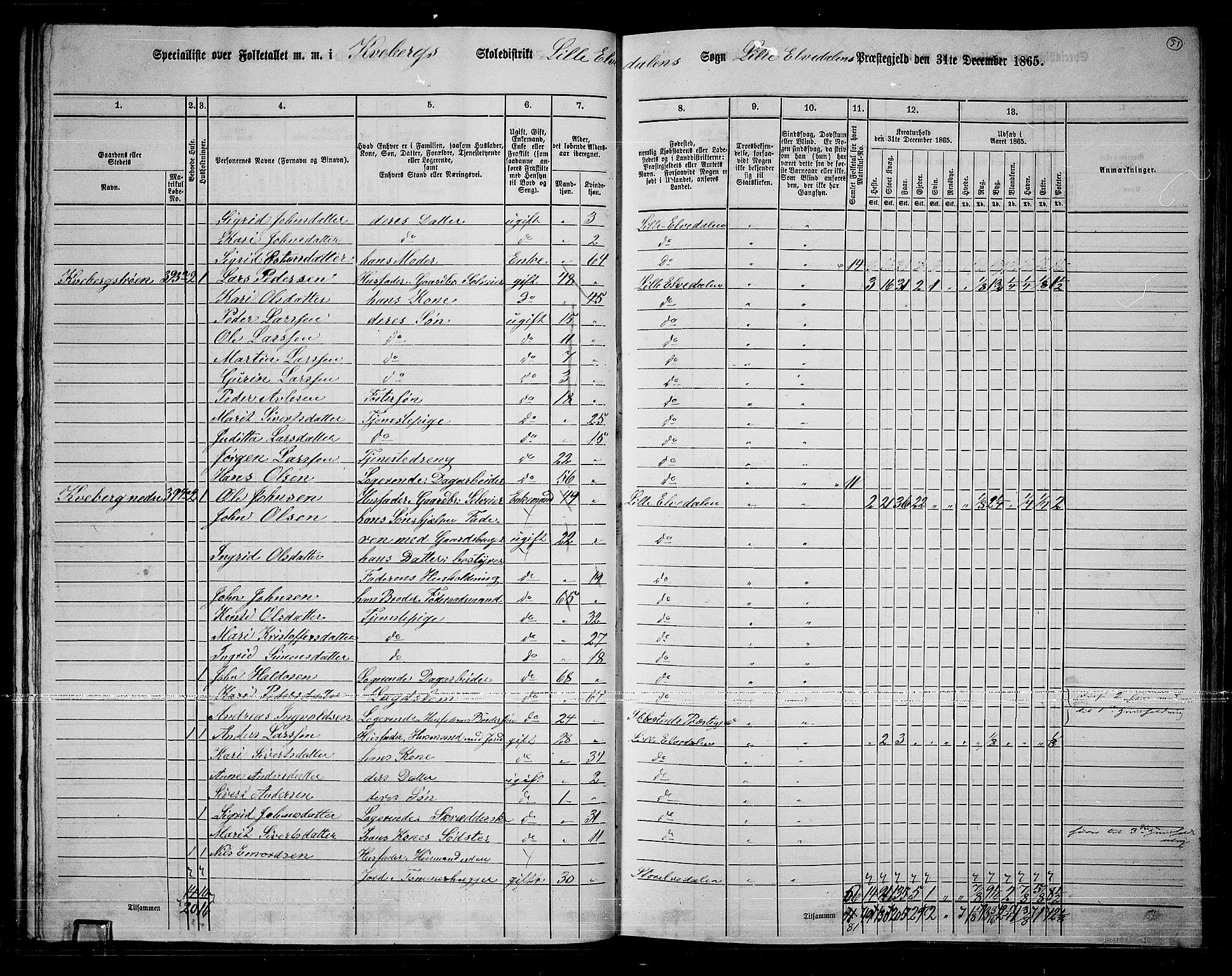 RA, 1865 census for Lille Elvedalen, 1865, p. 46