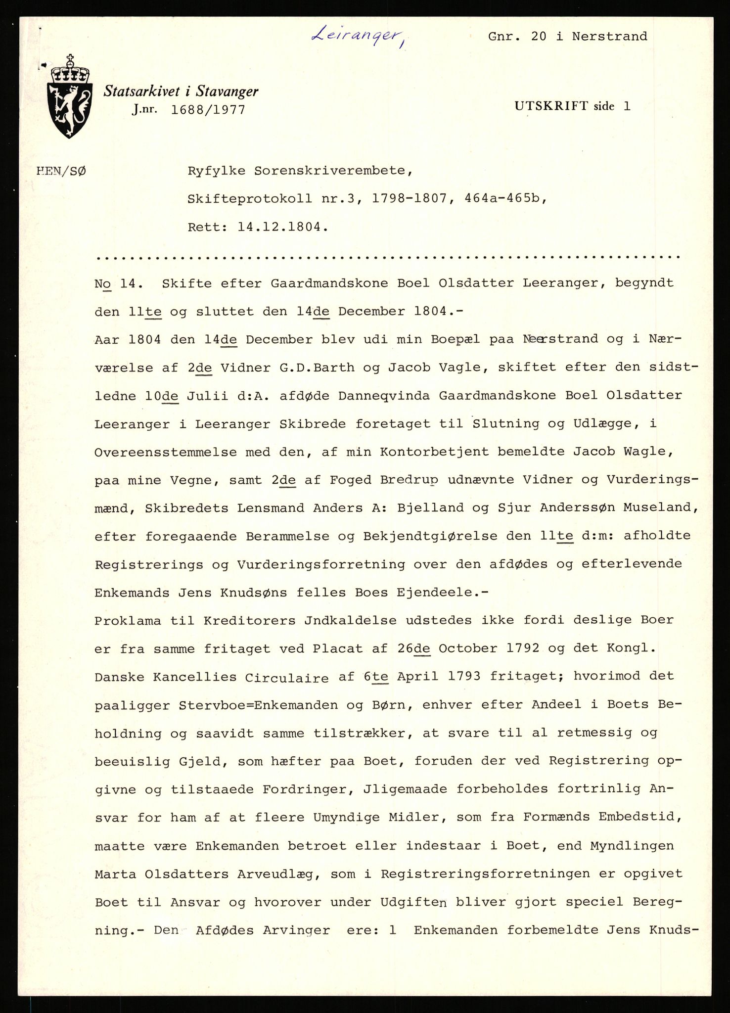 Statsarkivet i Stavanger, SAST/A-101971/03/Y/Yj/L0053: Avskrifter sortert etter gårdsnavn: Leigvam - Liland, 1750-1930, p. 42