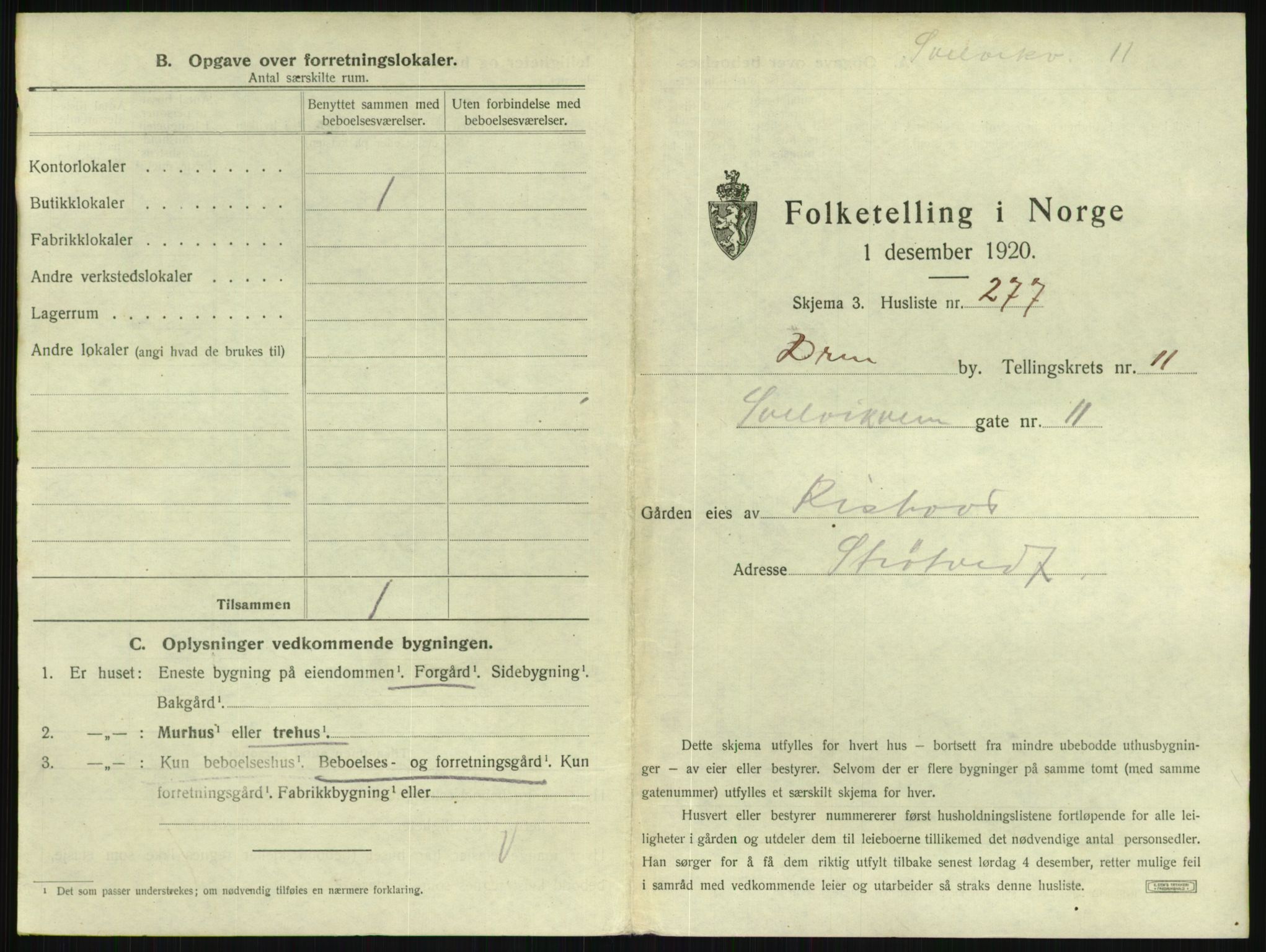 SAKO, 1920 census for Drammen, 1920, p. 5698