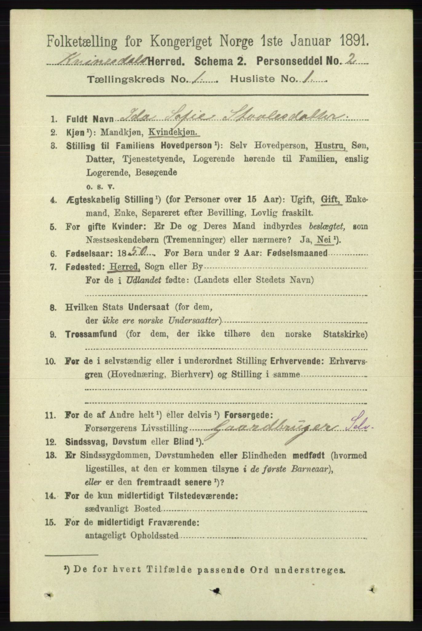 RA, 1891 census for 1037 Kvinesdal, 1891, p. 75