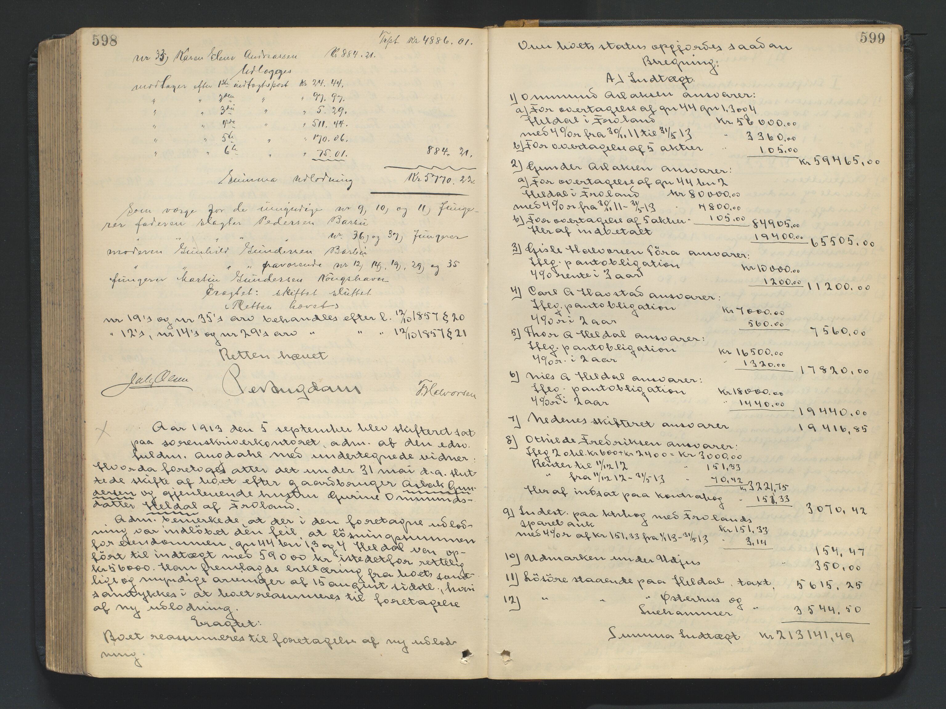 Nedenes sorenskriveri, AV/SAK-1221-0006/H/Hc/L0020: Skifteutlodningsprotokoll nr 6 med register, 1904-1913, p. 598-599