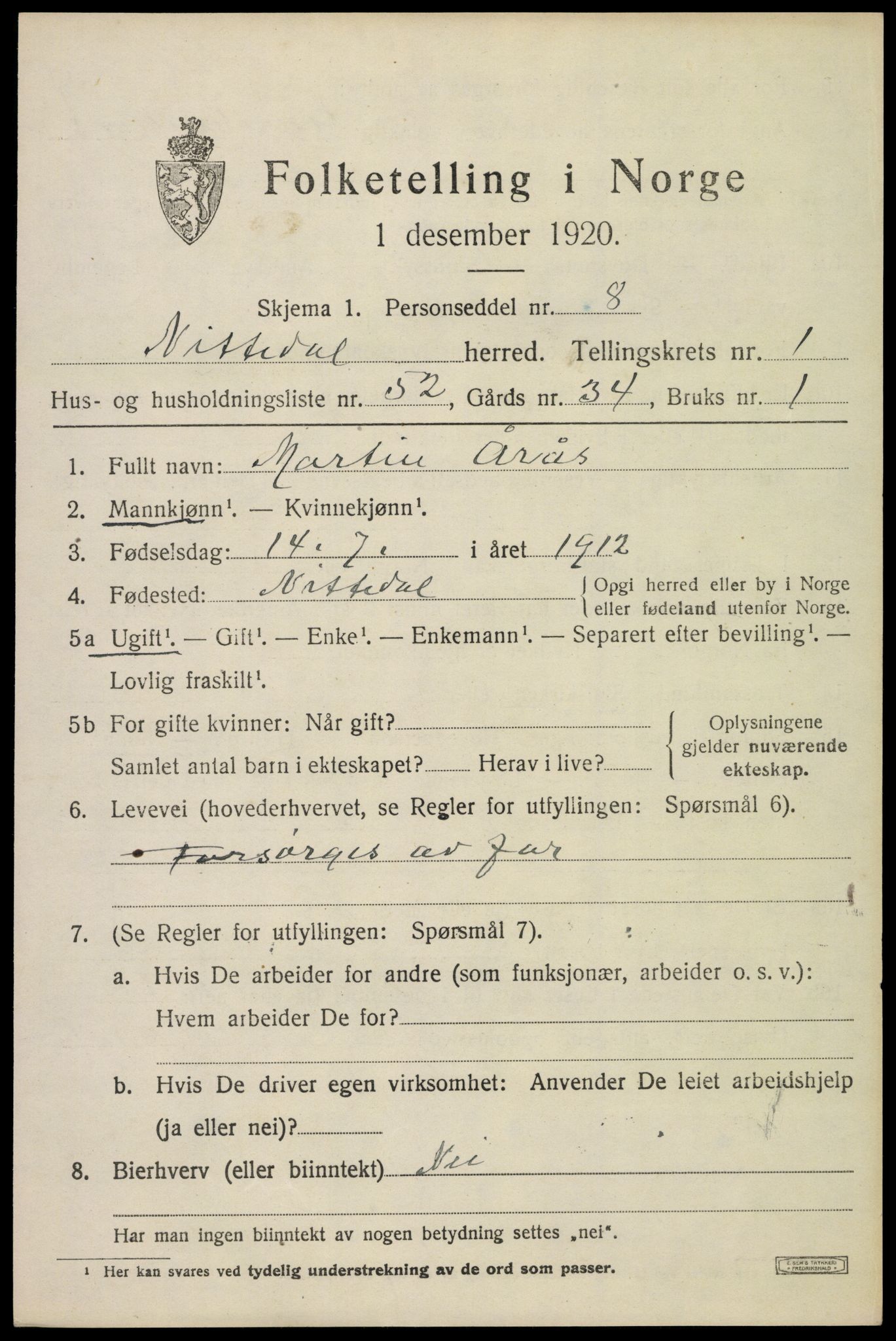 SAO, 1920 census for Nittedal, 1920, p. 1826