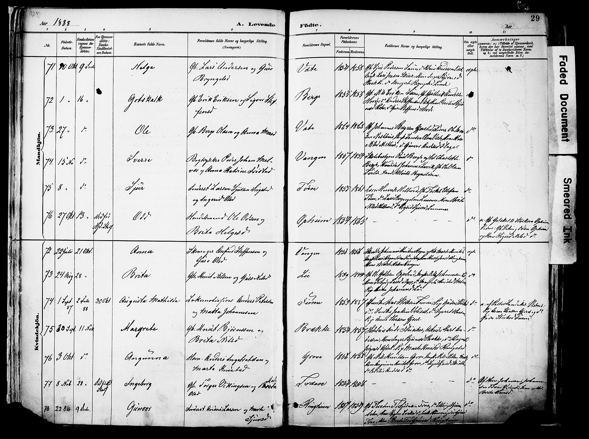 Voss sokneprestembete, SAB/A-79001/H/Haa: Parish register (official) no. A 21, 1887-1903, p. 29