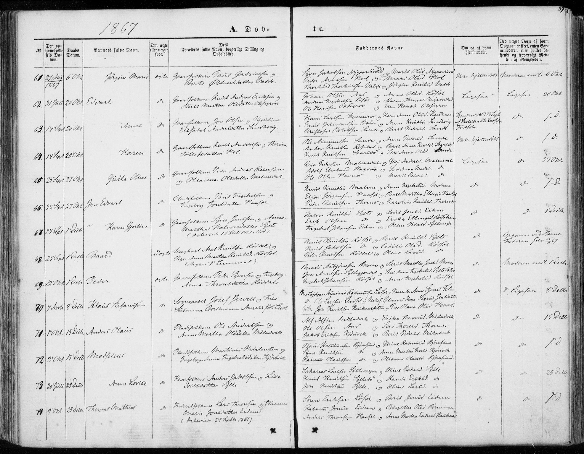 Ministerialprotokoller, klokkerbøker og fødselsregistre - Møre og Romsdal, SAT/A-1454/565/L0748: Parish register (official) no. 565A02, 1845-1872, p. 89