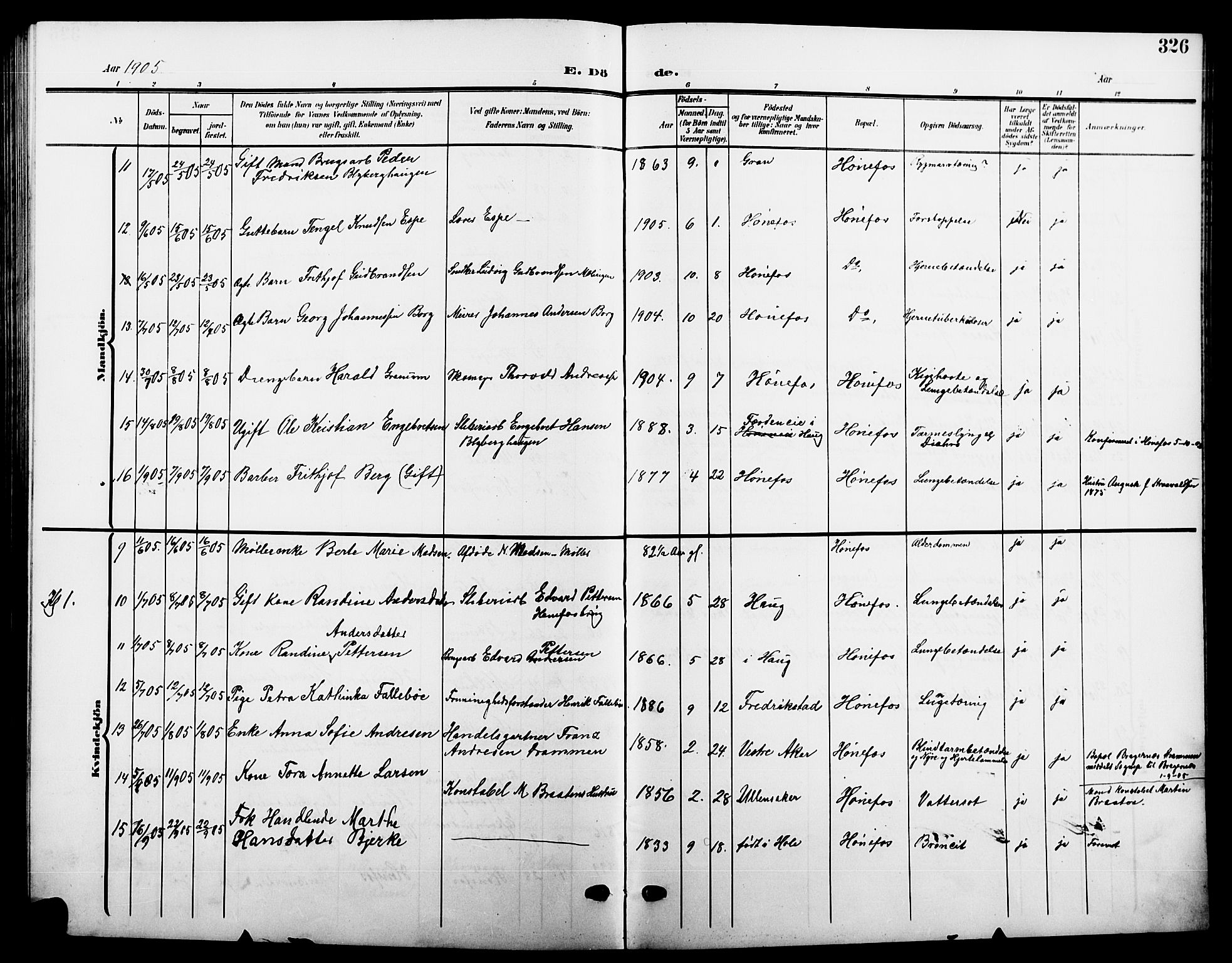 Hønefoss kirkebøker, AV/SAKO-A-609/G/Ga/L0003: Parish register (copy) no. 3, 1905-1925, p. 326