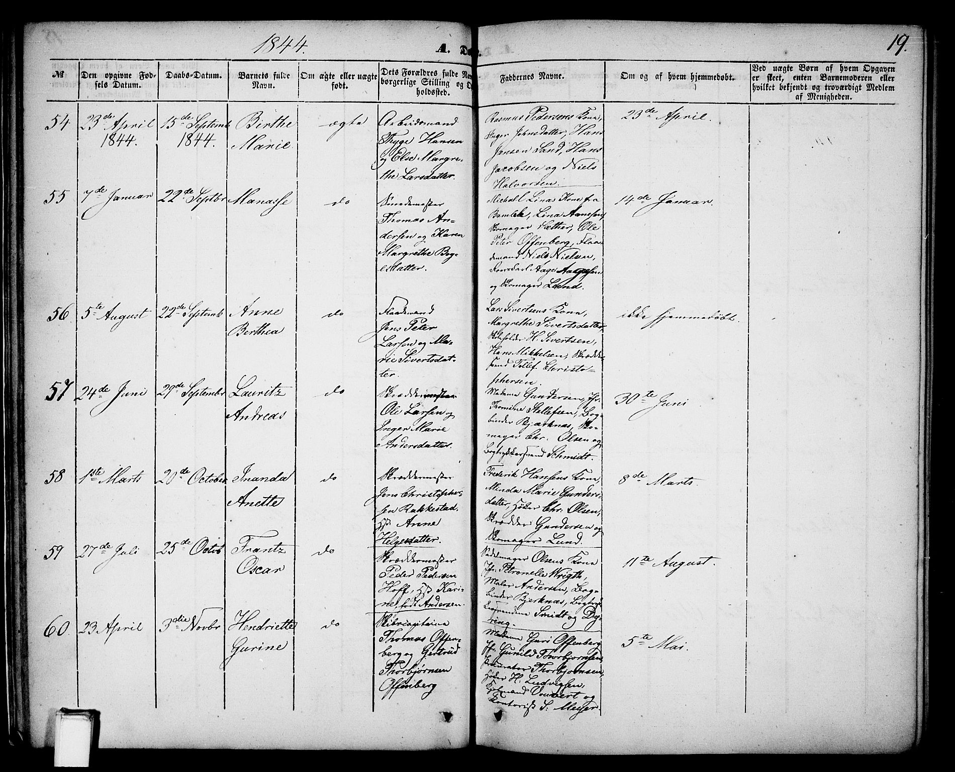 Skien kirkebøker, AV/SAKO-A-302/G/Ga/L0004: Parish register (copy) no. 4, 1843-1867, p. 19