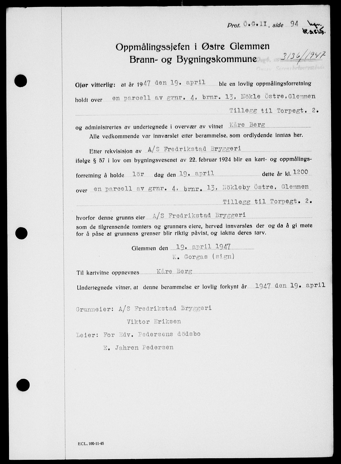 Onsøy sorenskriveri, SAO/A-10474/G/Ga/Gab/L0021: Mortgage book no. II A-21, 1947-1947, Diary no: : 3136/1947