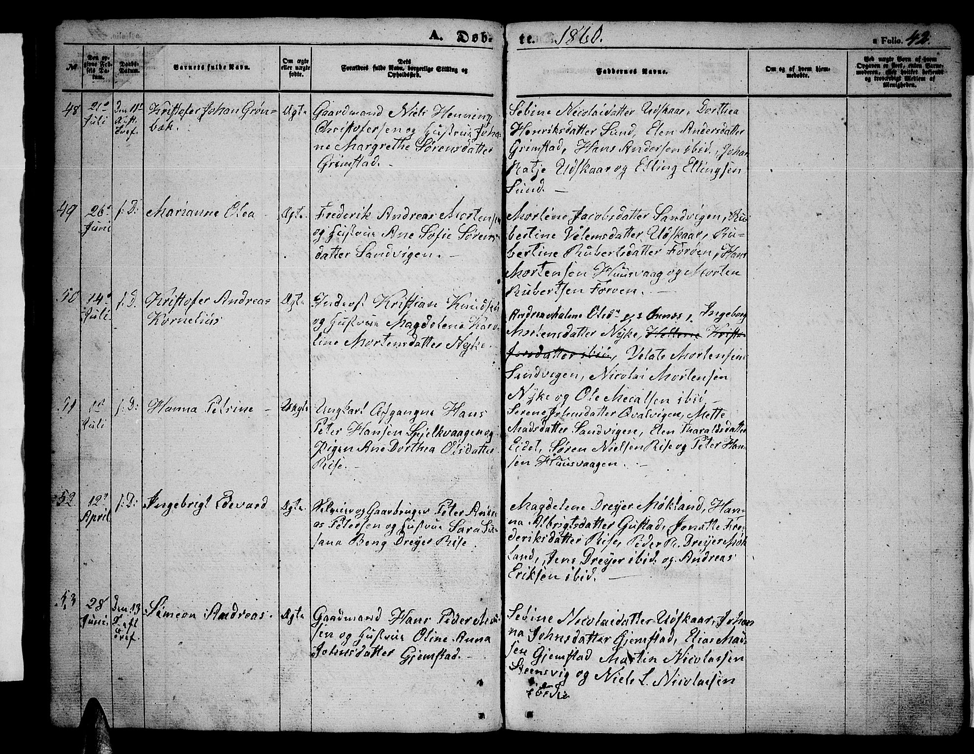 Ministerialprotokoller, klokkerbøker og fødselsregistre - Nordland, AV/SAT-A-1459/891/L1313: Parish register (copy) no. 891C02, 1856-1870, p. 42