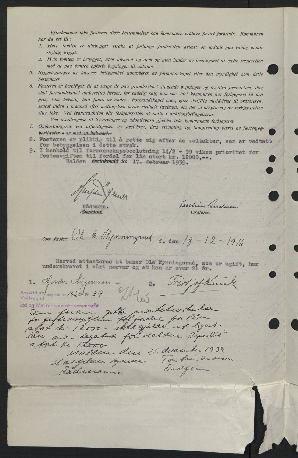Idd og Marker sorenskriveri, AV/SAO-A-10283/G/Gb/Gbb/L0003: Mortgage book no. A3, 1938-1939, Diary no: : 261/1939