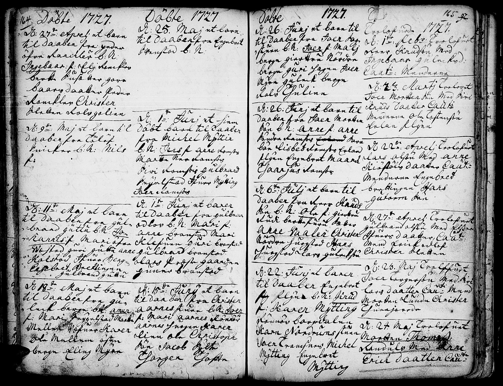 Ringebu prestekontor, SAH/PREST-082/H/Ha/Haa/L0001: Parish register (official) no. 1, 1696-1733, p. 164-165