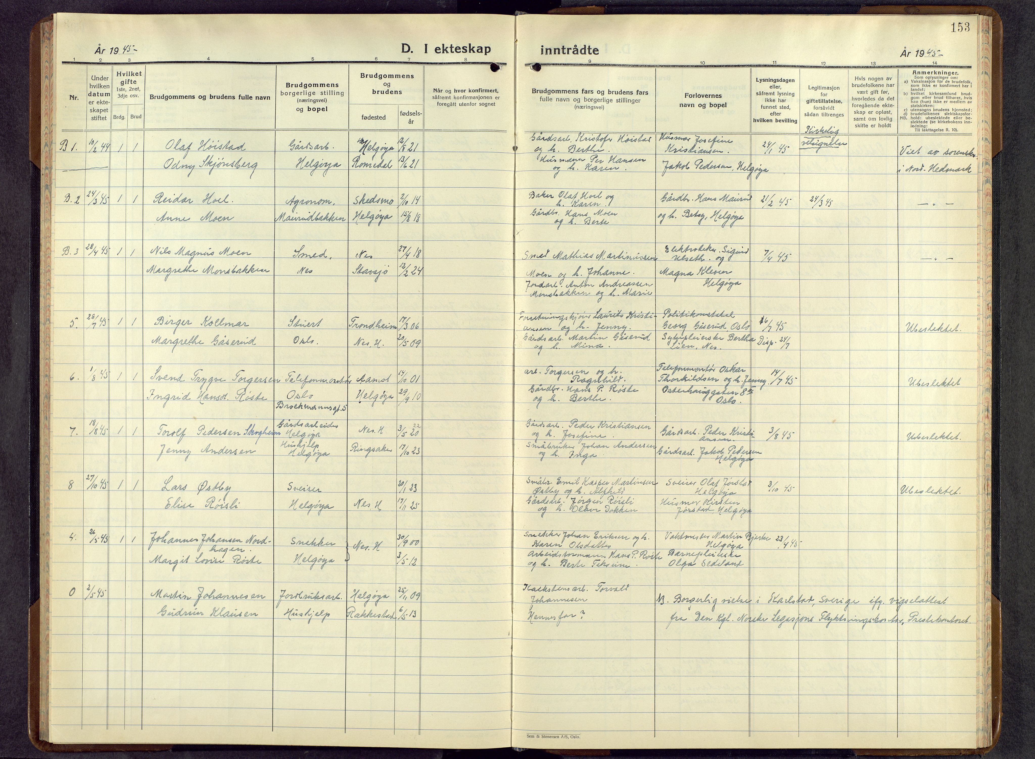 Nes prestekontor, Hedmark, AV/SAH-PREST-020/L/La/L0013: Parish register (copy) no. 13, 1939-1967, p. 153