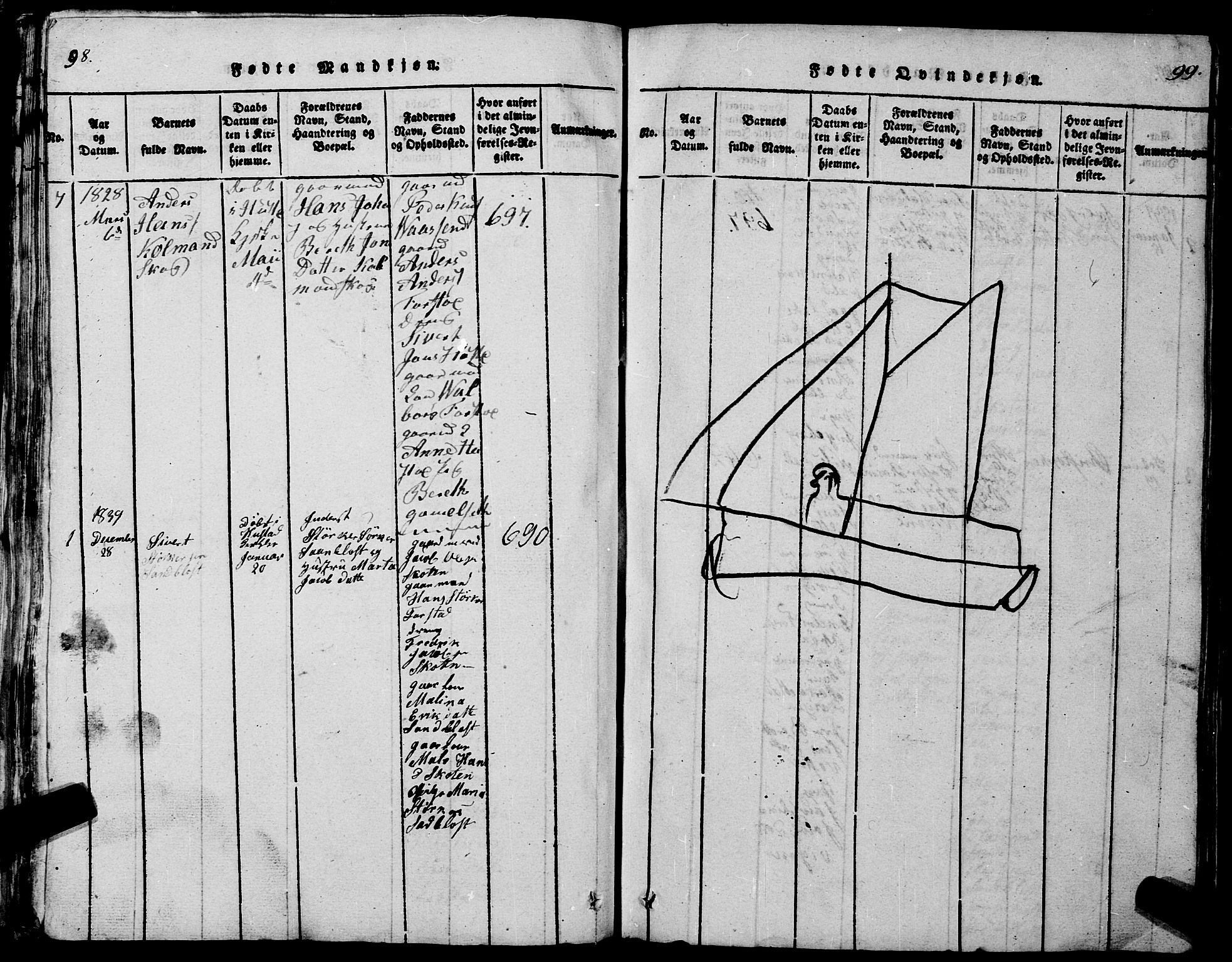 Ministerialprotokoller, klokkerbøker og fødselsregistre - Møre og Romsdal, AV/SAT-A-1454/567/L0781: Parish register (copy) no. 567C01, 1818-1845, p. 98-99