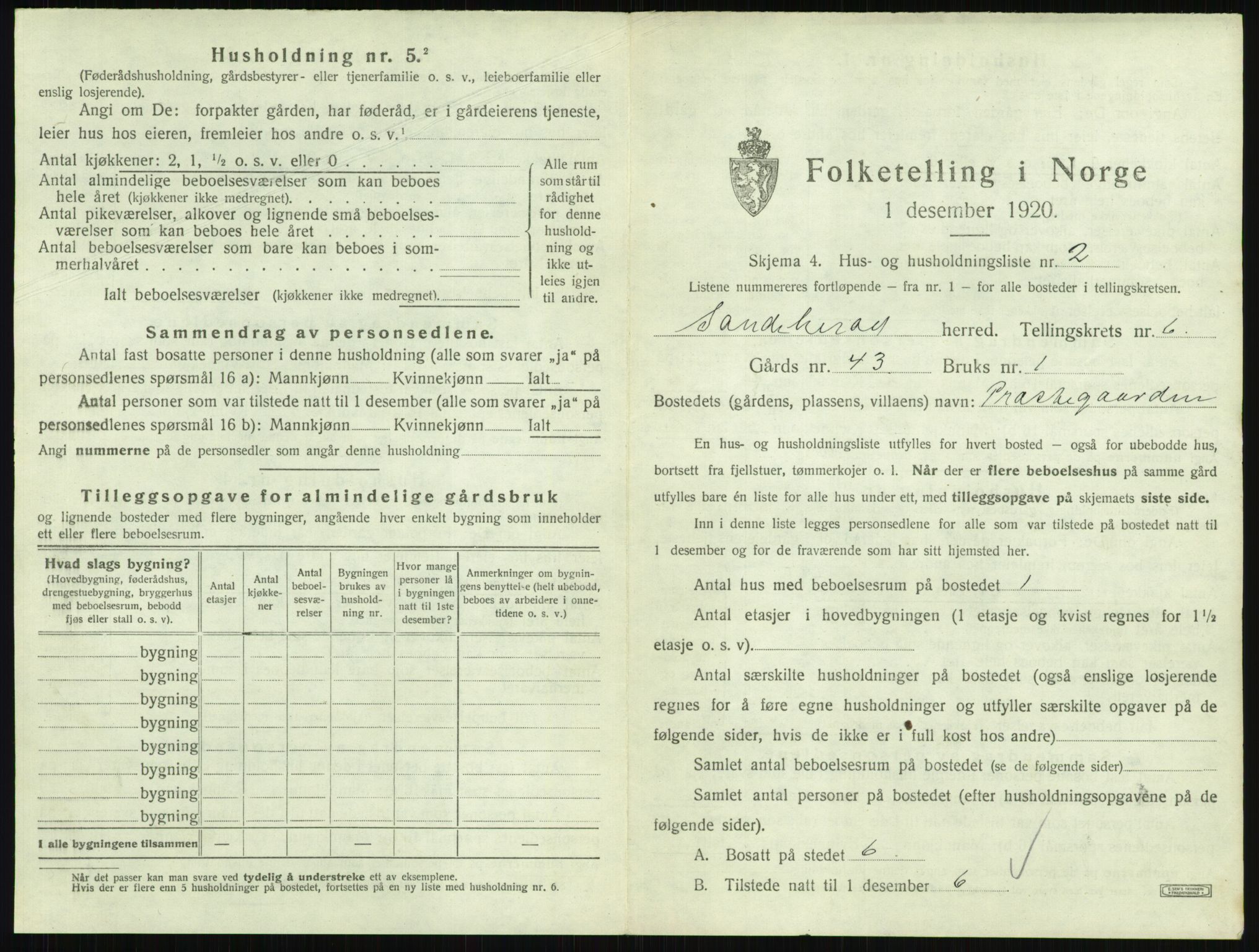 SAKO, 1920 census for Sandeherred, 1920, p. 1116