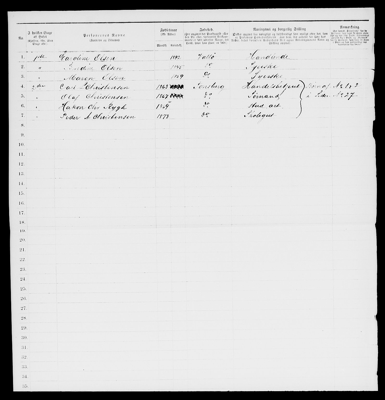 SAKO, 1885 census for 0705 Tønsberg, 1885, p. 62