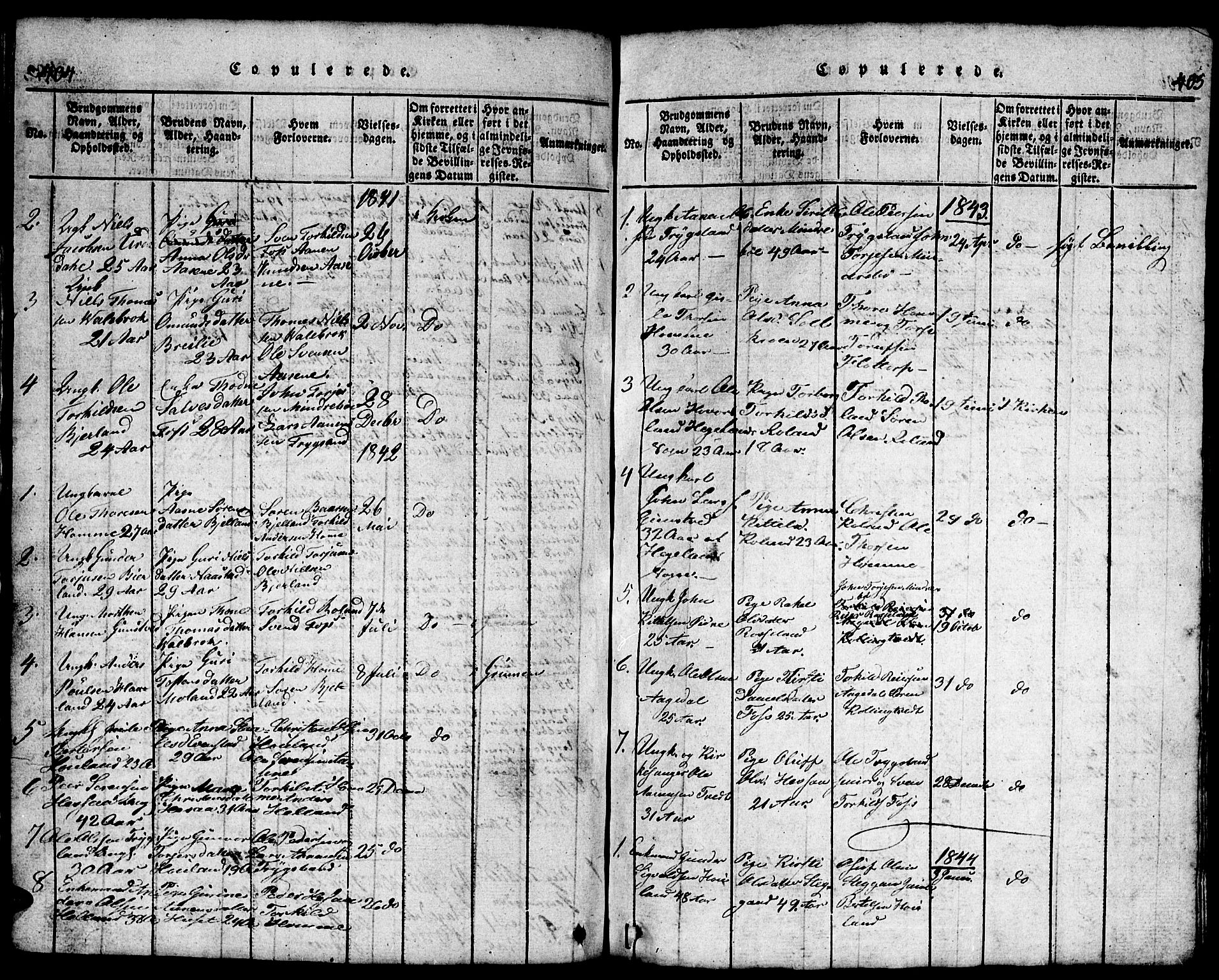 Bjelland sokneprestkontor, SAK/1111-0005/F/Fb/Fba/L0003: Parish register (copy) no. B 3, 1816-1870, p. 404-405