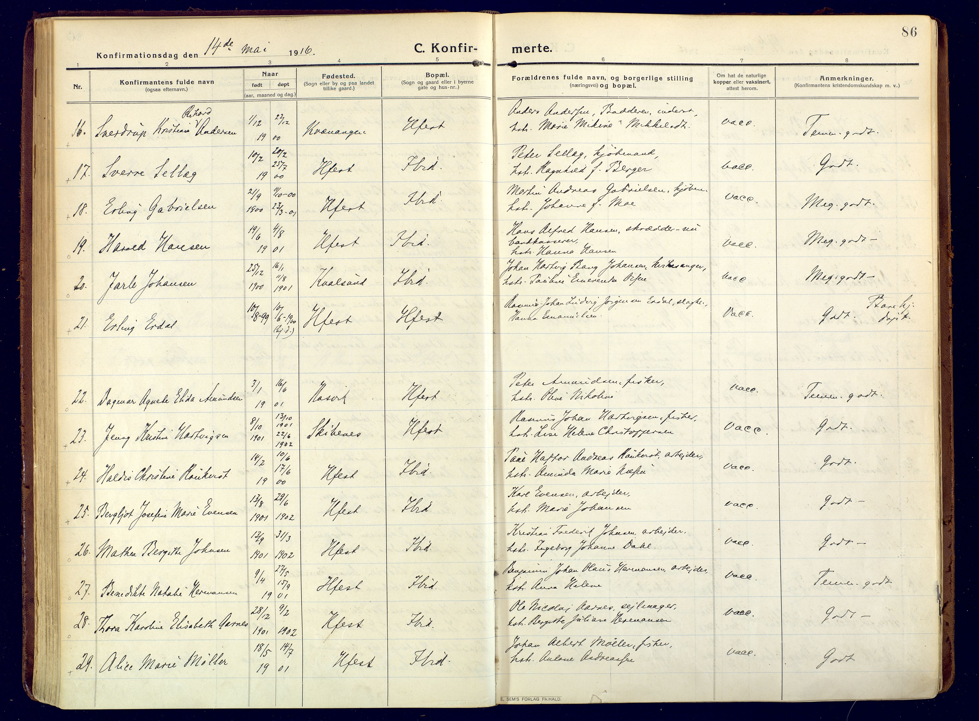 Hammerfest sokneprestkontor, SATØ/S-1347/H/Ha/L0015.kirke: Parish register (official) no. 15, 1916-1923, p. 86