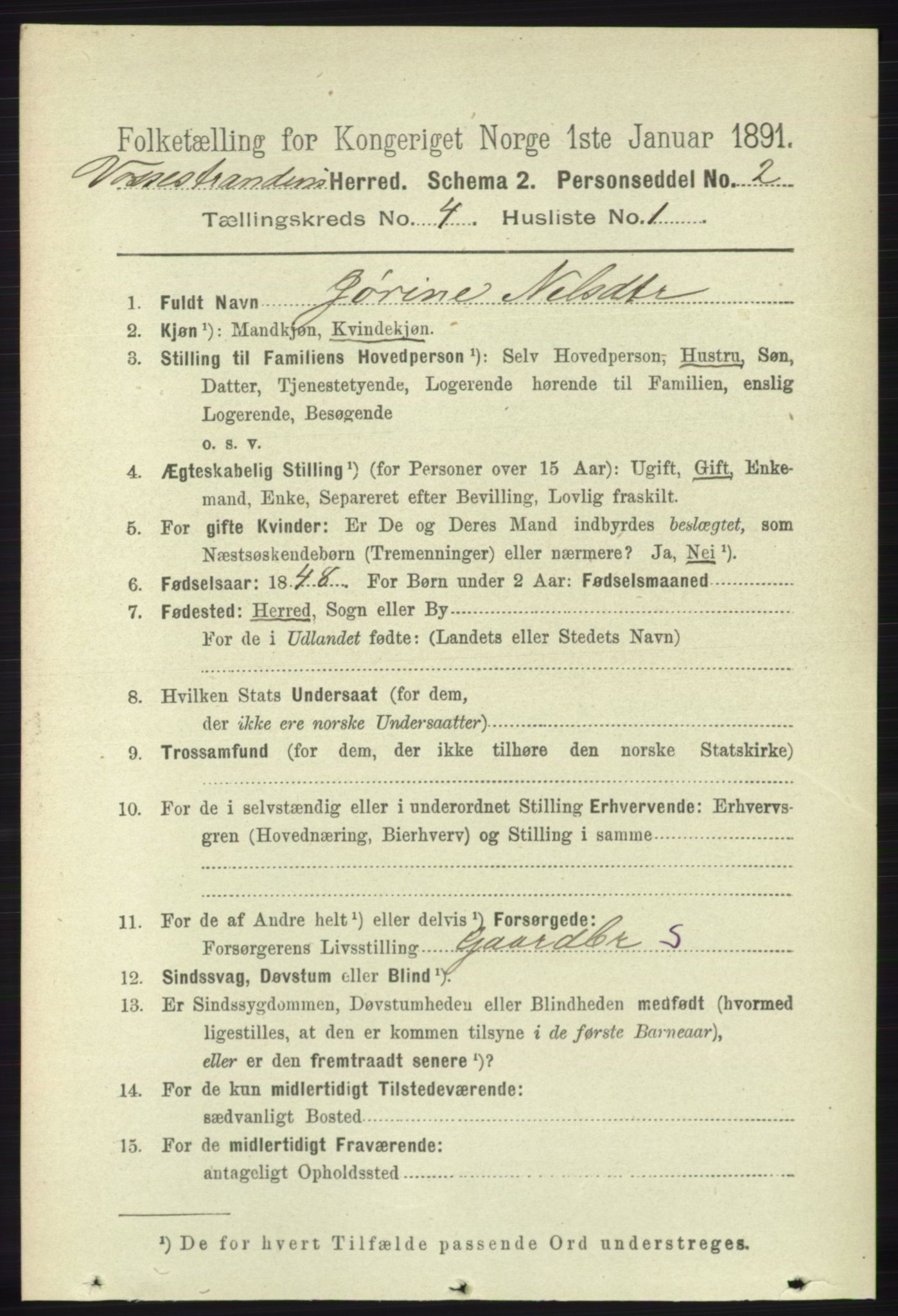 RA, 1891 census for 1236 Vossestrand, 1891, p. 1526