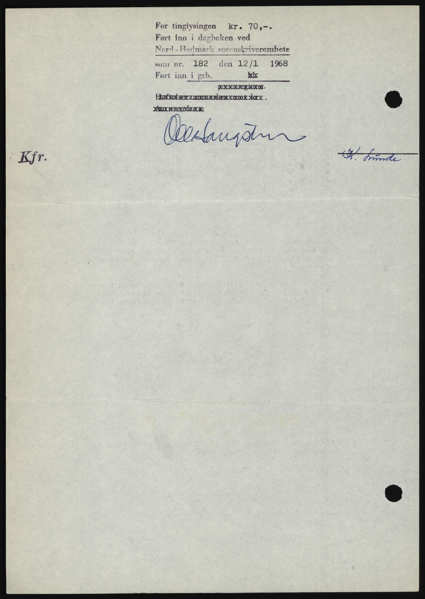 Nord-Hedmark sorenskriveri, SAH/TING-012/H/Hc/L0027: Mortgage book no. 27, 1967-1968, Diary no: : 182/1968