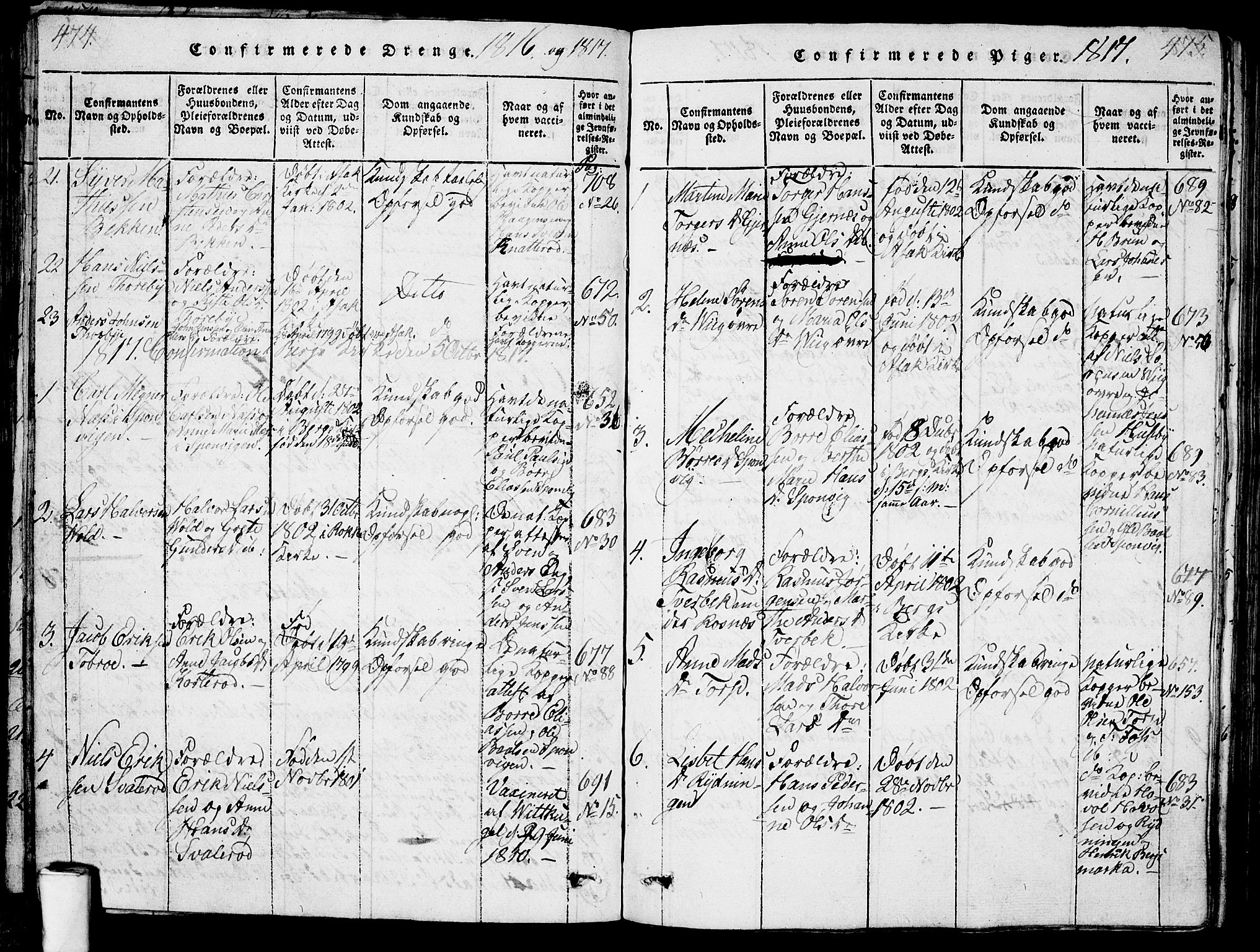 Berg prestekontor Kirkebøker, AV/SAO-A-10902/G/Ga/L0001: Parish register (copy) no. I 1, 1815-1832, p. 474-475