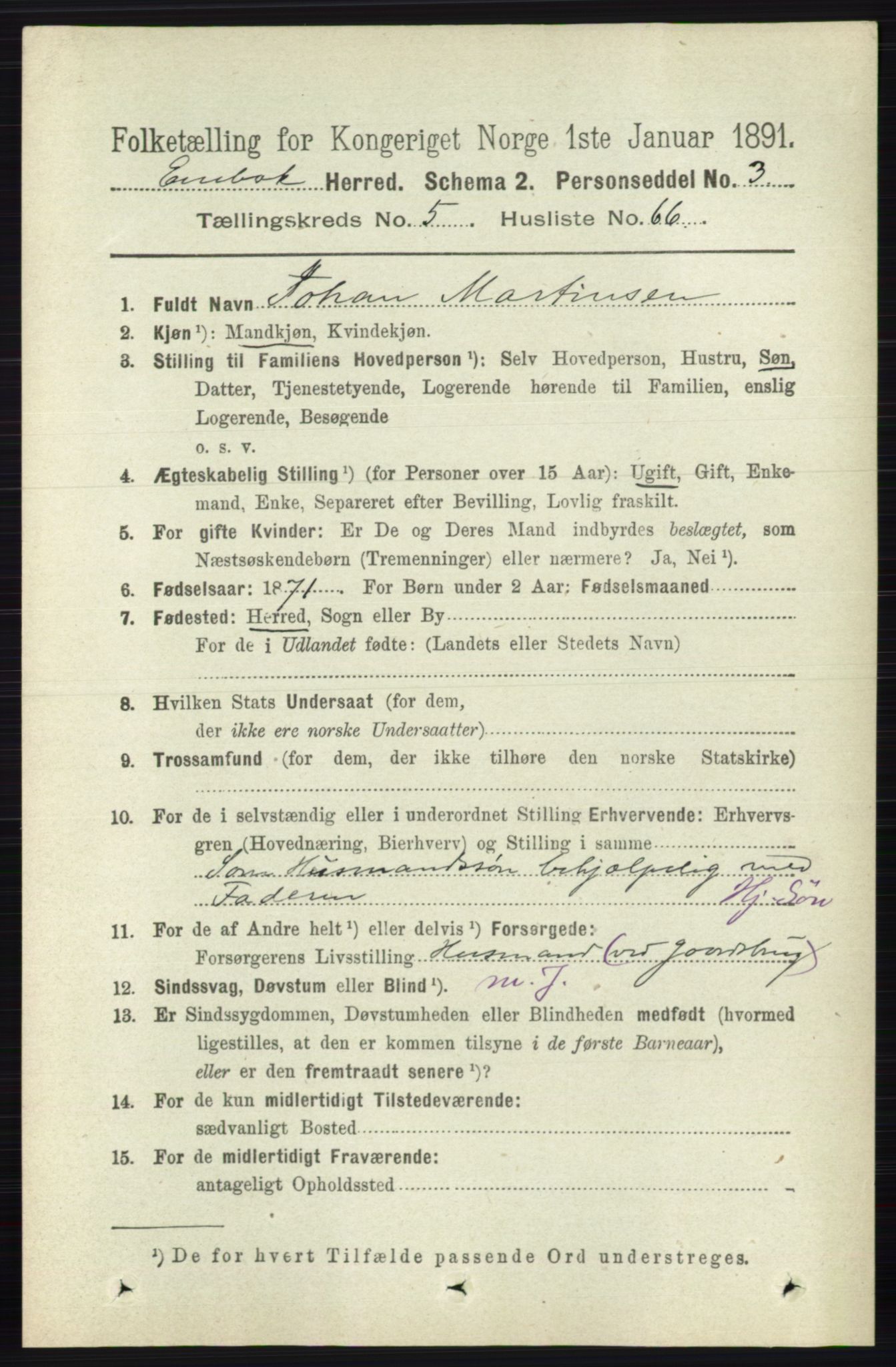 RA, 1891 census for 0229 Enebakk, 1891, p. 2391