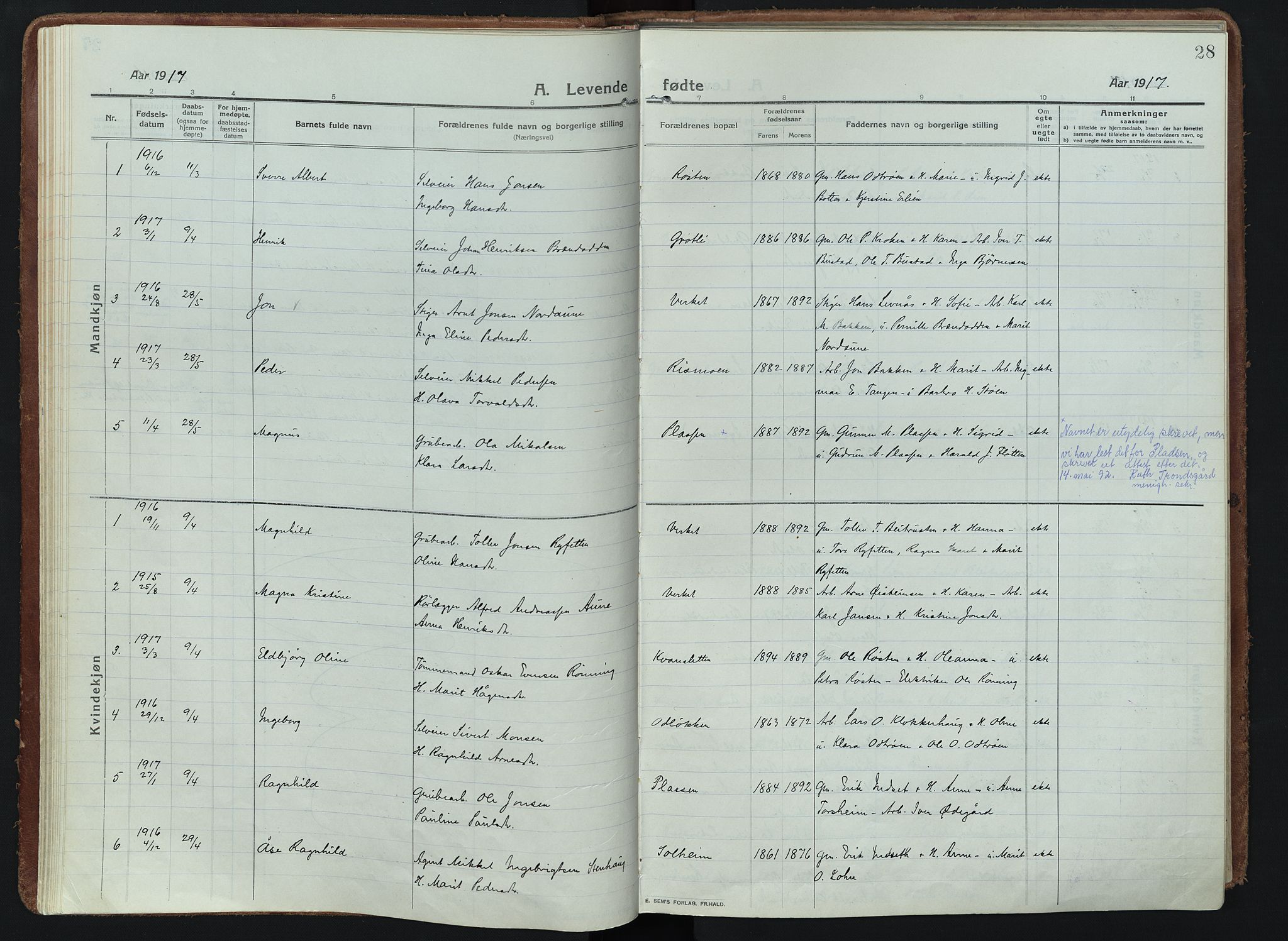 Alvdal prestekontor, SAH/PREST-060/H/Ha/Haa/L0005: Parish register (official) no. 5, 1913-1930, p. 28