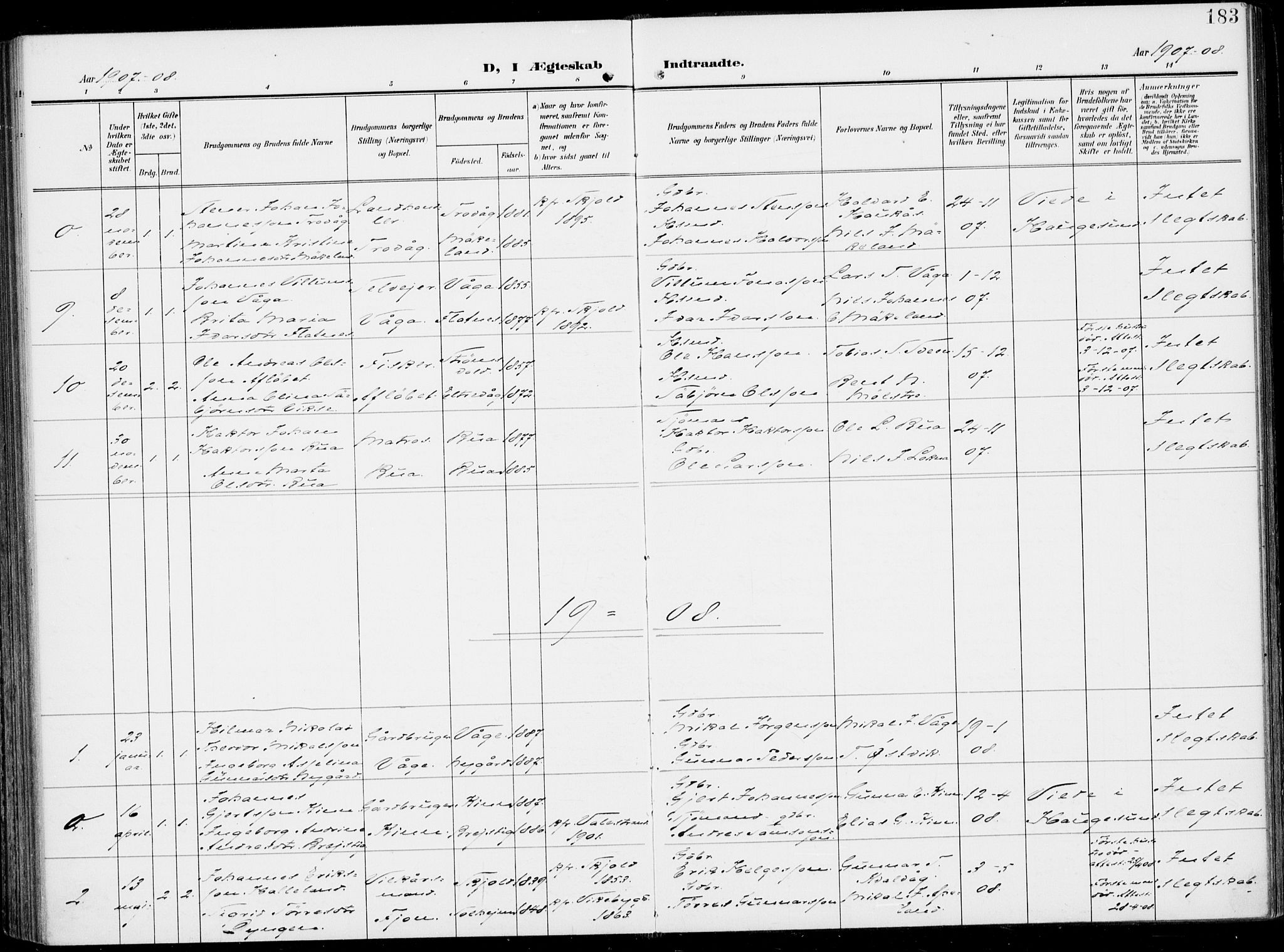 Sveio Sokneprestembete, SAB/A-78501/H/Haa: Parish register (official) no. B  4, 1906-1919, p. 183