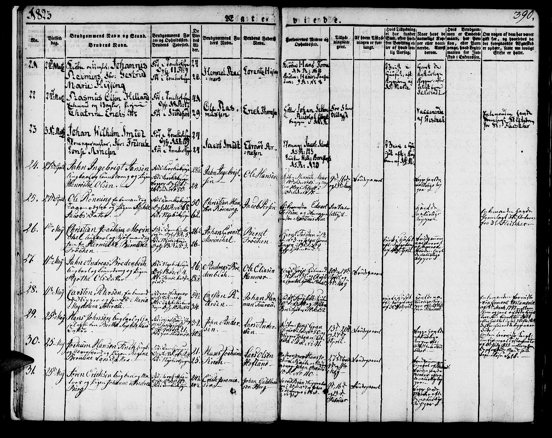 Domkirken sokneprestembete, AV/SAB-A-74801/H/Haa/L0012: Parish register (official) no. A 12, 1821-1840, p. 390