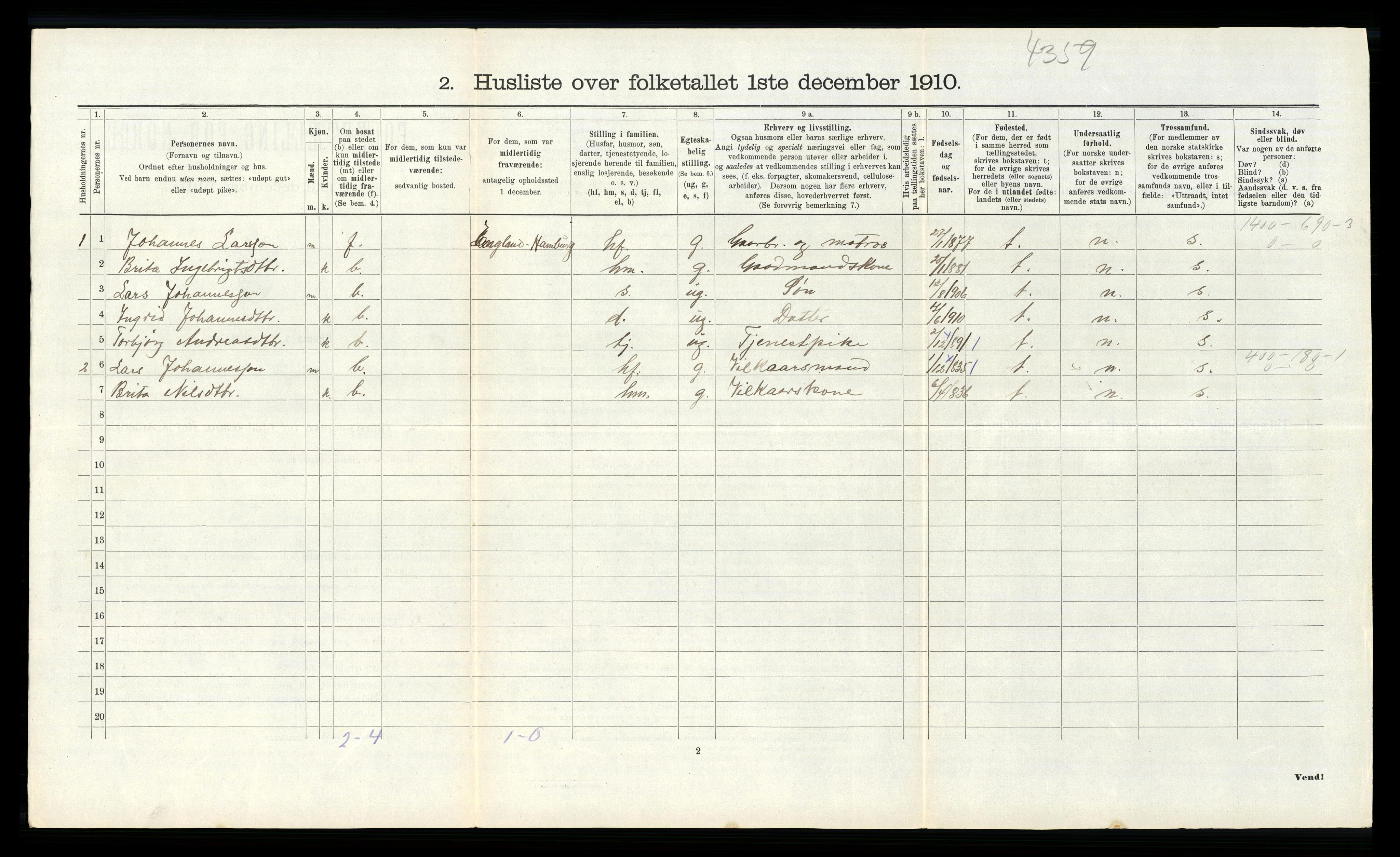 RA, 1910 census for Tysnes, 1910, p. 1025