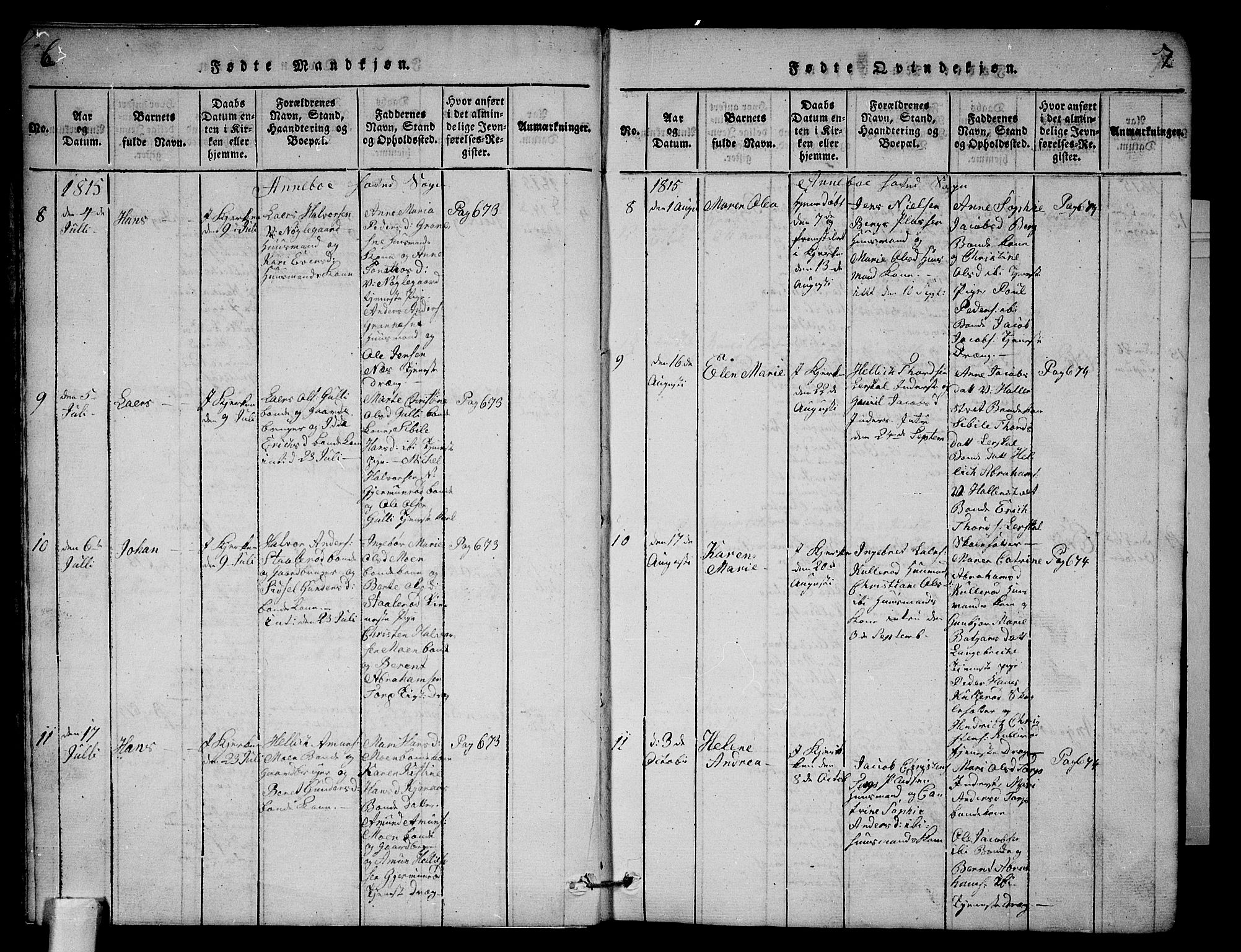 Andebu kirkebøker, AV/SAKO-A-336/G/Ga/L0001: Parish register (copy) no. I 1 /1, 1815-1823, p. 6-7