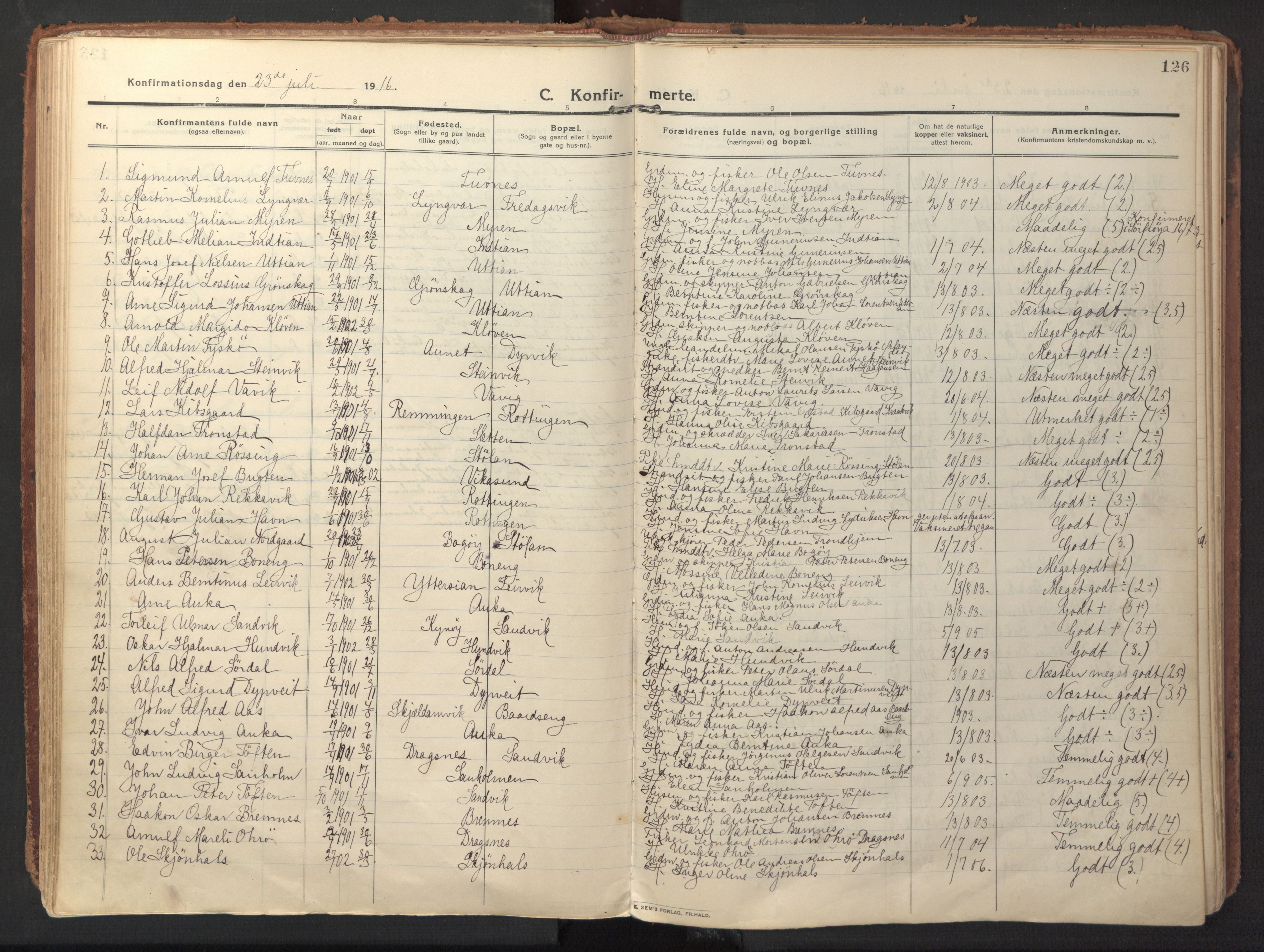 Ministerialprotokoller, klokkerbøker og fødselsregistre - Sør-Trøndelag, SAT/A-1456/640/L0581: Parish register (official) no. 640A06, 1910-1924, p. 126