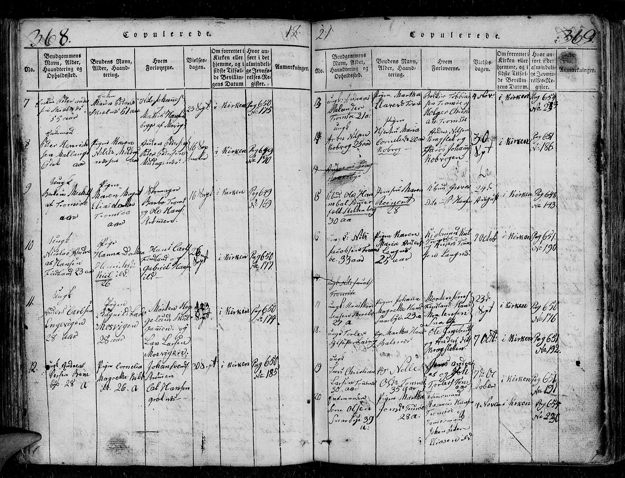 Tromsø sokneprestkontor/stiftsprosti/domprosti, AV/SATØ-S-1343/G/Gb/L0001klokker: Parish register (copy) no. 1, 1821-1833, p. 368-369