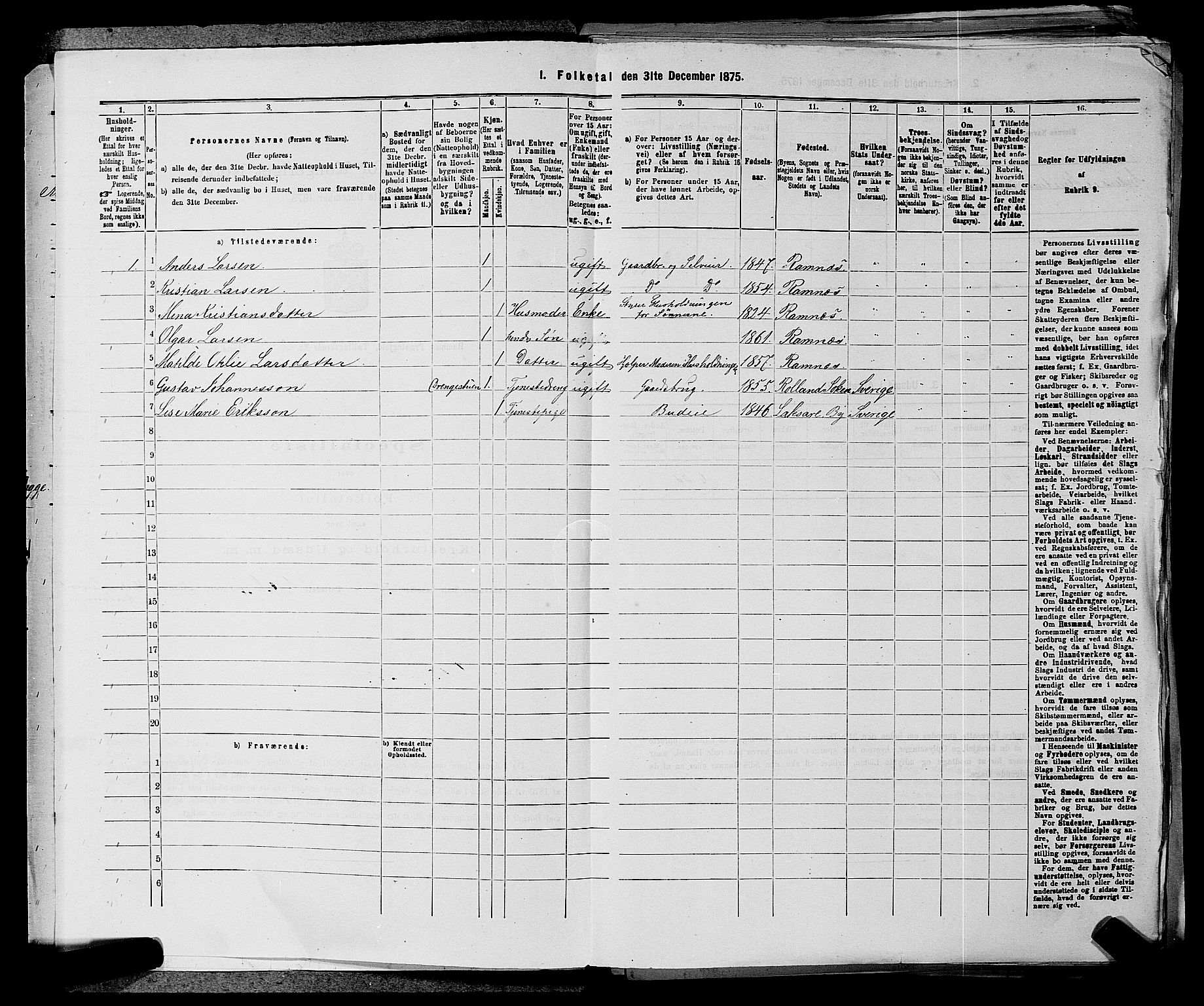 SAKO, 1875 census for 0718P Ramnes, 1875, p. 154