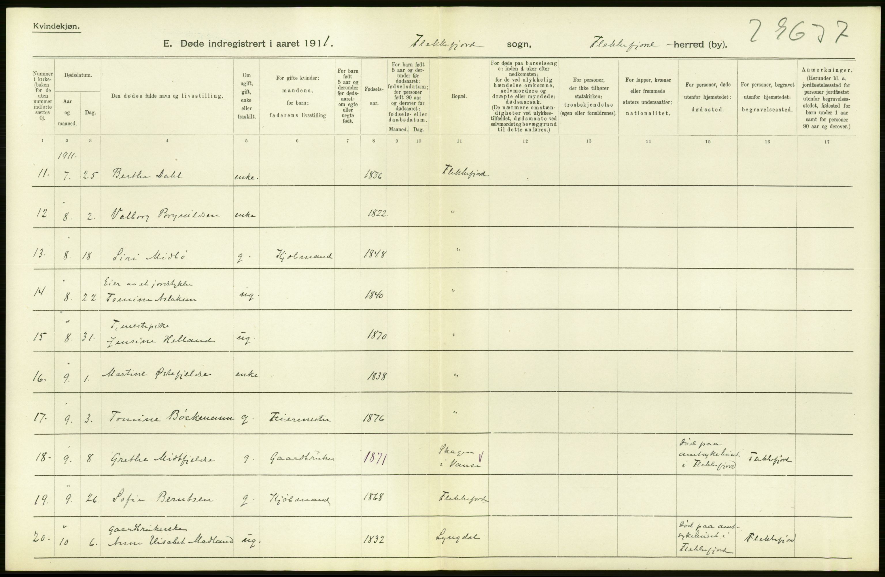 Statistisk sentralbyrå, Sosiodemografiske emner, Befolkning, AV/RA-S-2228/D/Df/Dfb/Dfba/L0024: Lister og Mandals amt:  Gifte, døde, dødfødte. Bygder og byer., 1911, p. 130