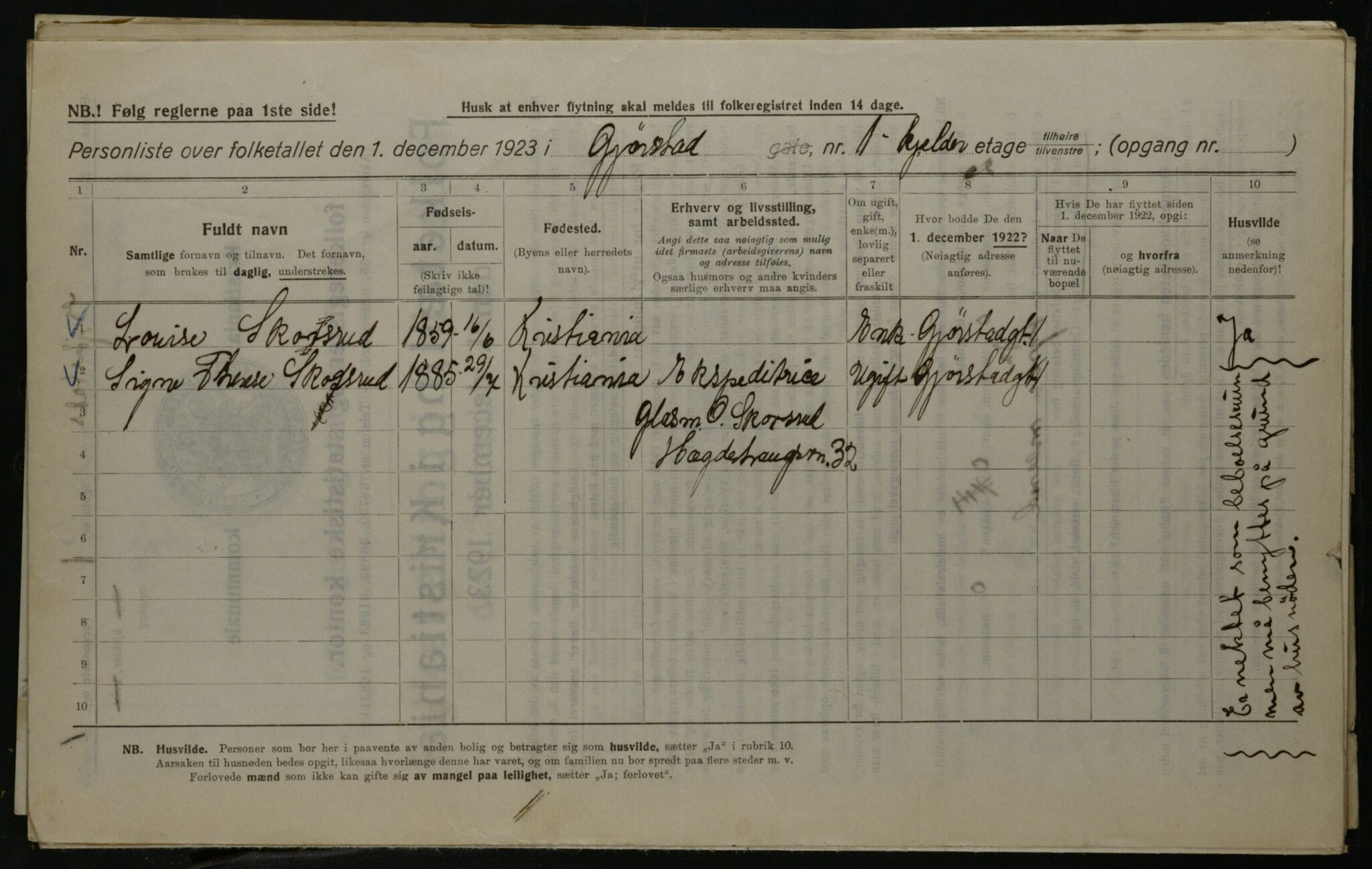 OBA, Municipal Census 1923 for Kristiania, 1923, p. 33186