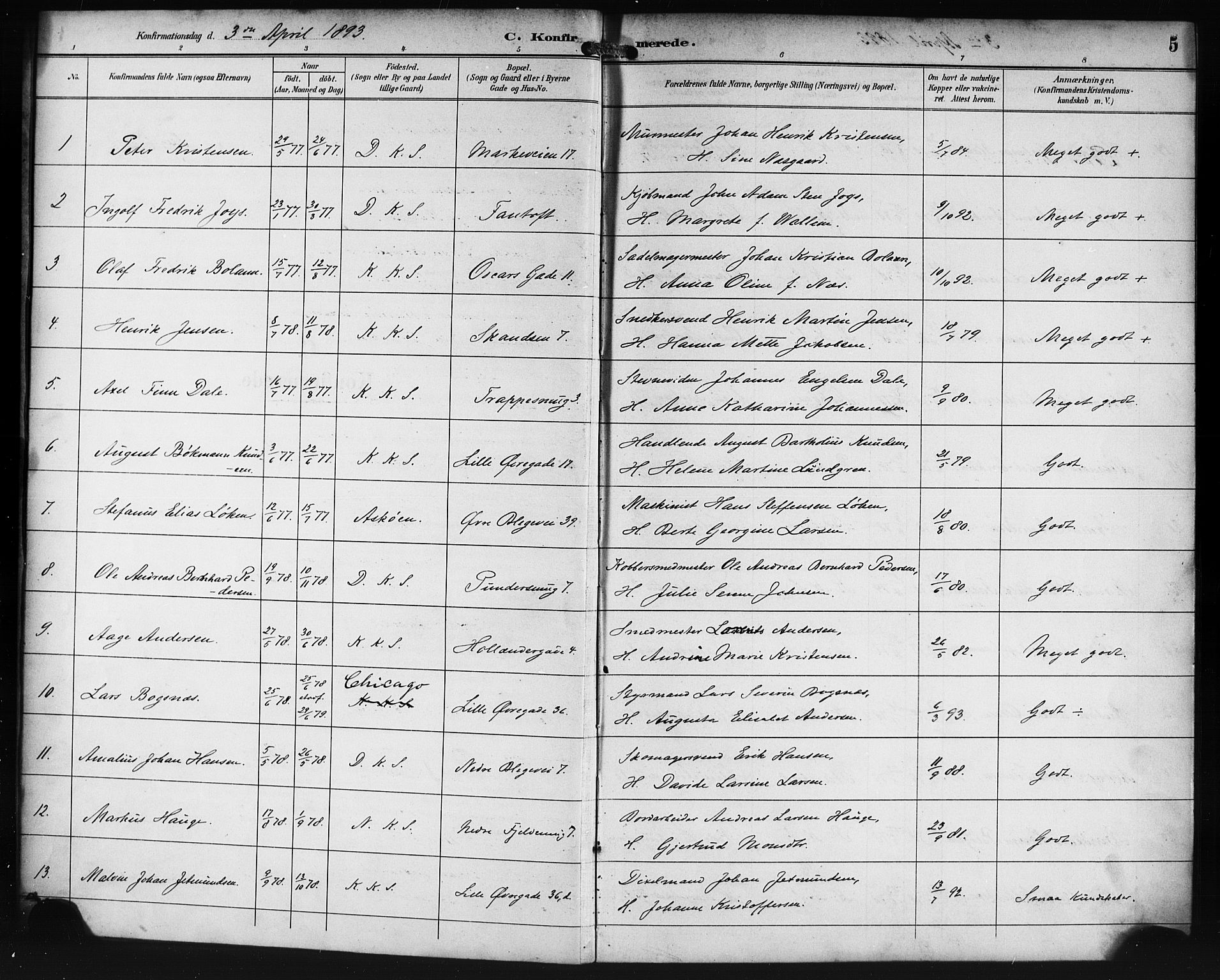 Korskirken sokneprestembete, SAB/A-76101/H/Haa/L0030: Parish register (official) no. C 6, 1893-1906, p. 5