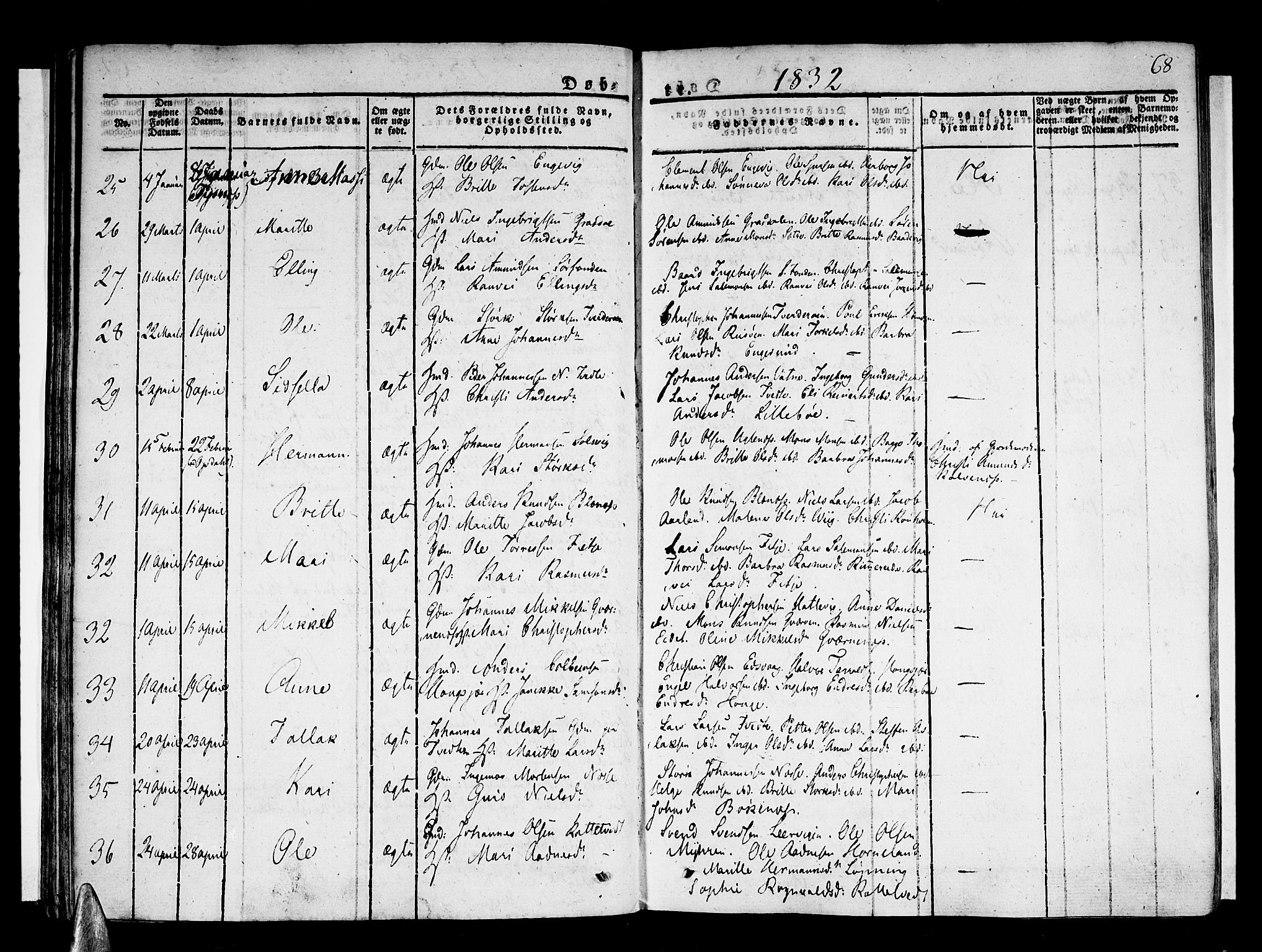 Stord sokneprestembete, SAB/A-78201/H/Haa: Parish register (official) no. A 6, 1826-1840, p. 68