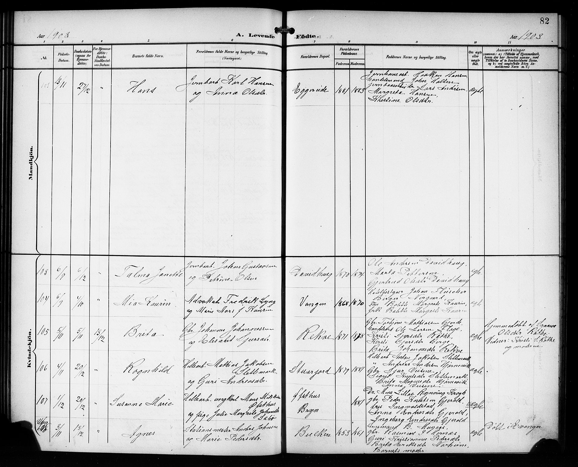 Voss sokneprestembete, AV/SAB-A-79001/H/Hab: Parish register (copy) no. C 2, 1900-1909, p. 82