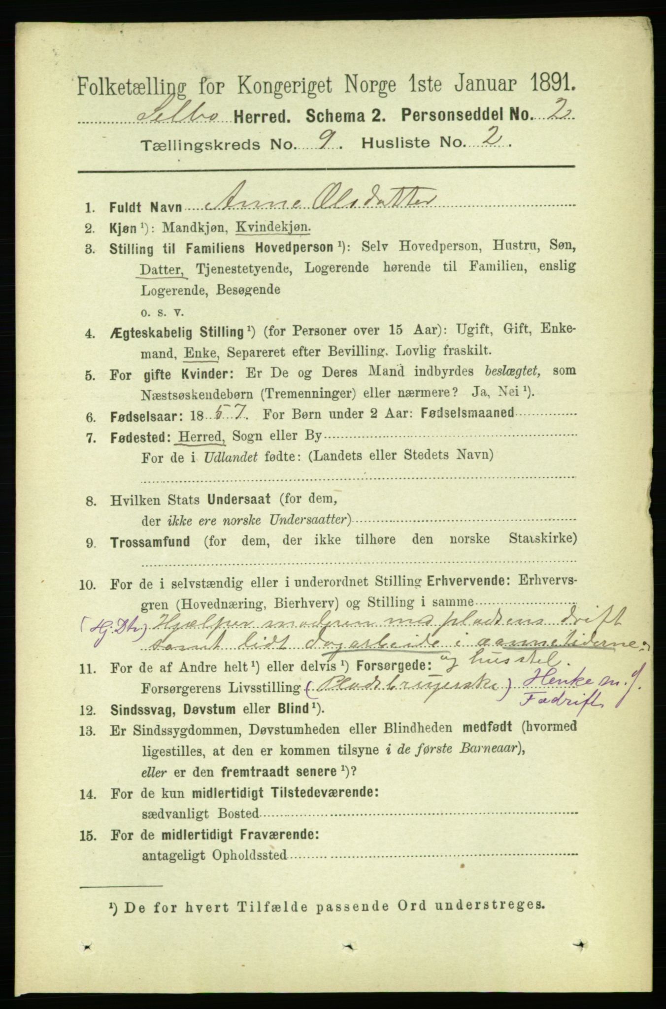 RA, 1891 census for 1664 Selbu, 1891, p. 3353