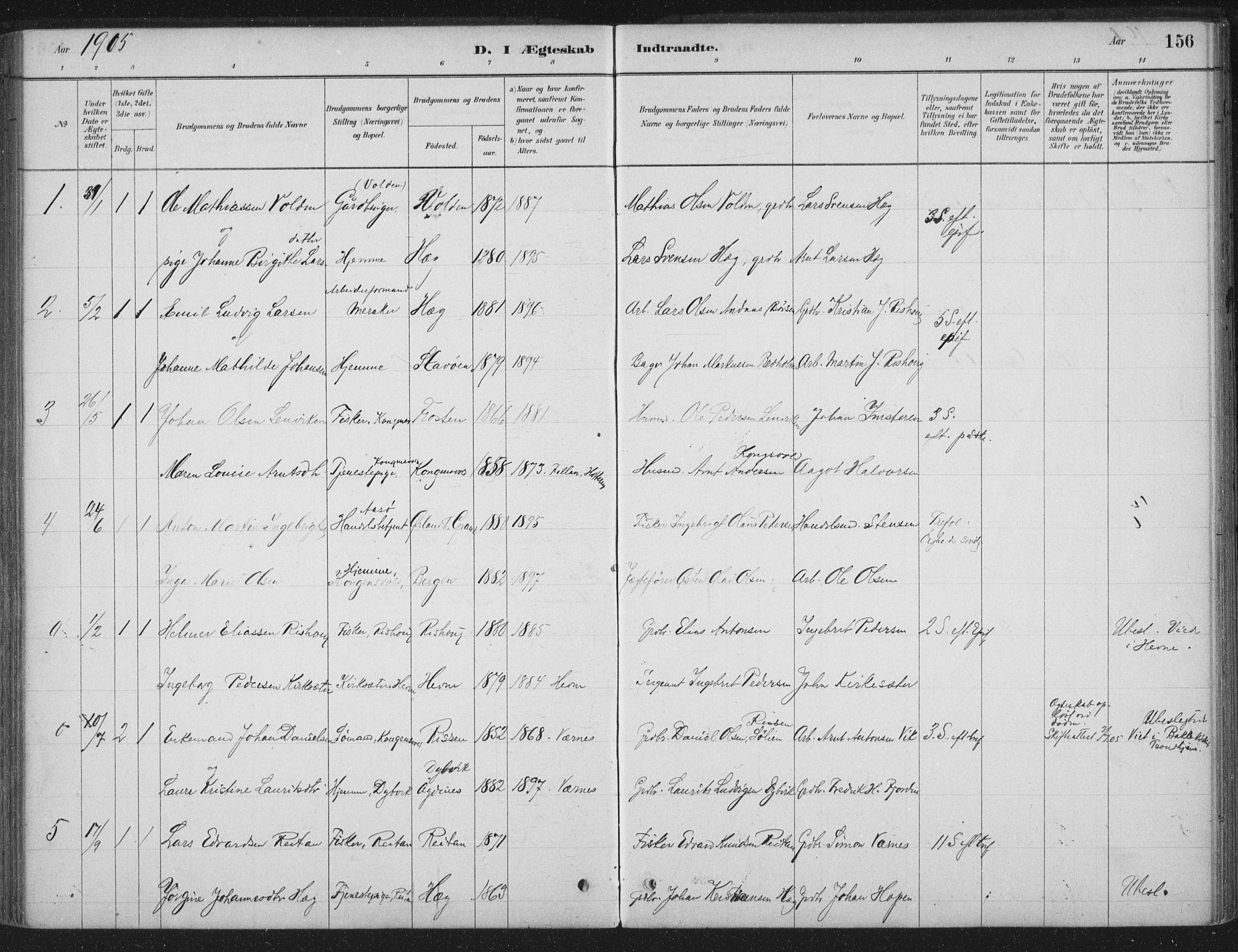 Ministerialprotokoller, klokkerbøker og fødselsregistre - Sør-Trøndelag, SAT/A-1456/662/L0755: Parish register (official) no. 662A01, 1879-1905, p. 156
