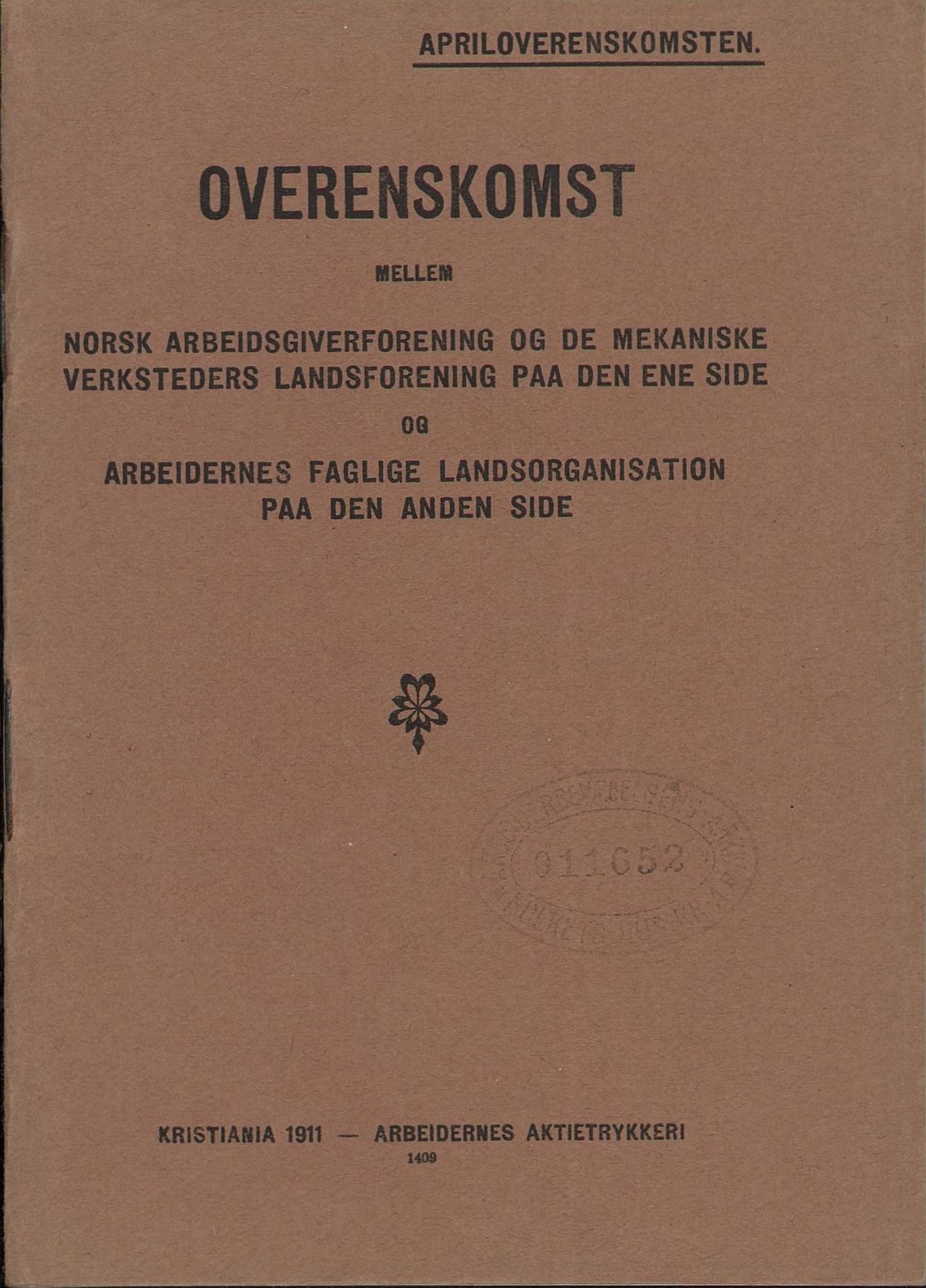 Norsk jern- og metallarbeiderforbund, AAB/ARK-1659/O/L0001/0002: Verkstedsoverenskomsten / Verkstedsoverenskomsten, 1911