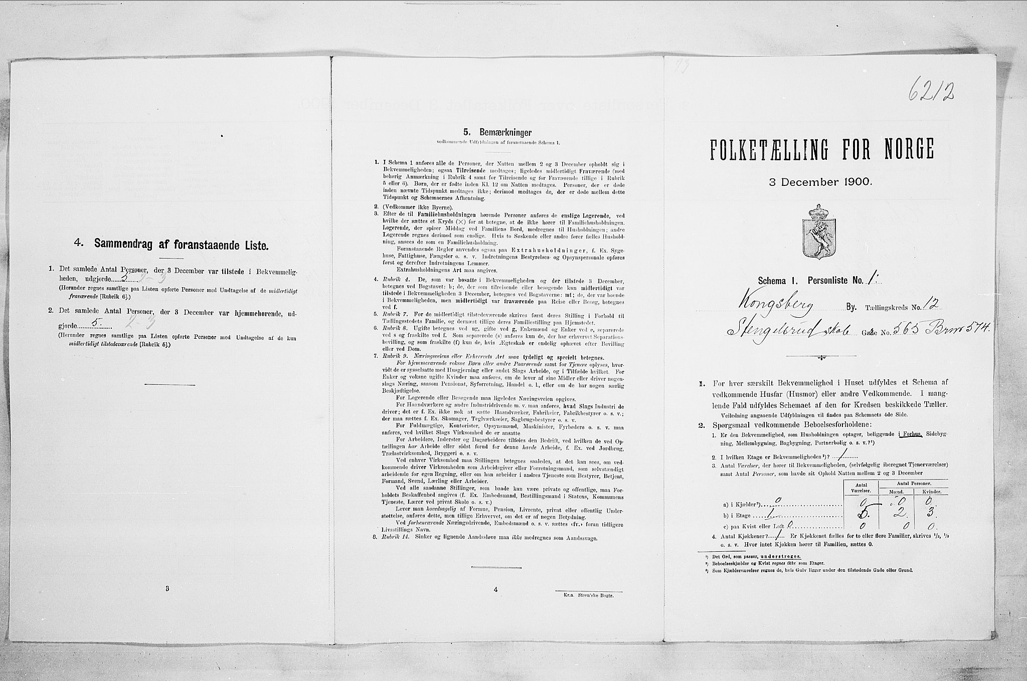 RA, 1900 census for Kongsberg, 1900, p. 2207